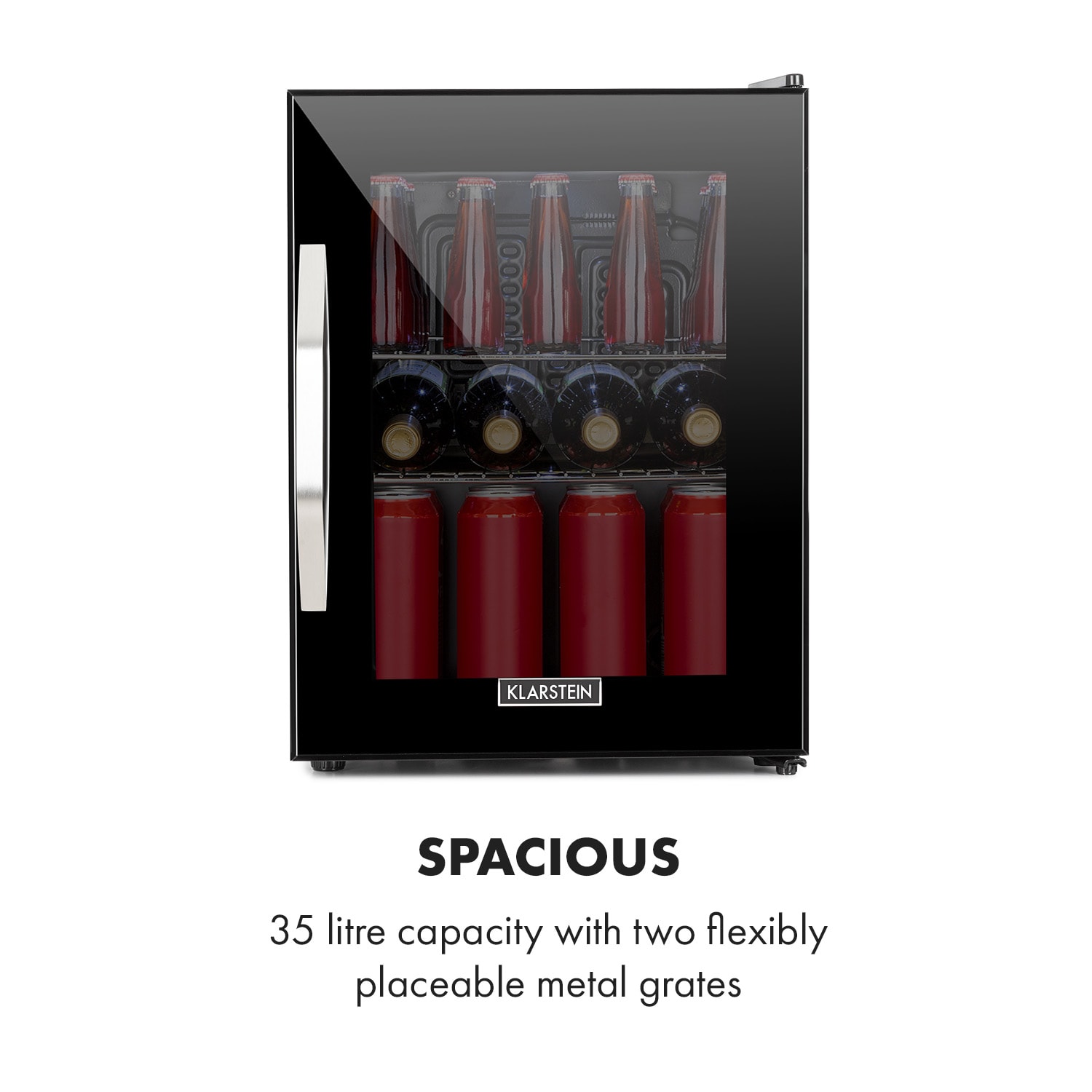 Klarstein Beersafe M Onyx, chladnička, energet. trieda C, LED, 2 kovové police, sklenené dvierka – Obrázok 2