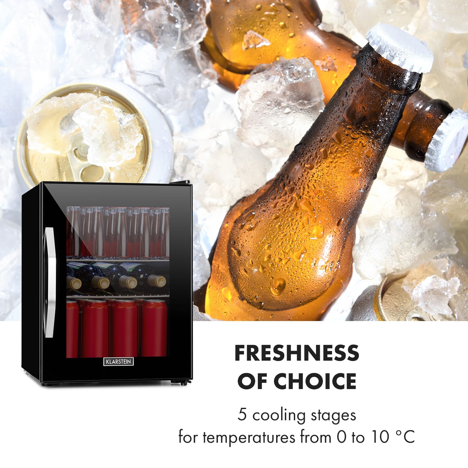 Klarstein Beersafe M Onyx, chladnička, energet. trieda C, LED, 2 kovové police, sklenené dvierka – Obrázok 3