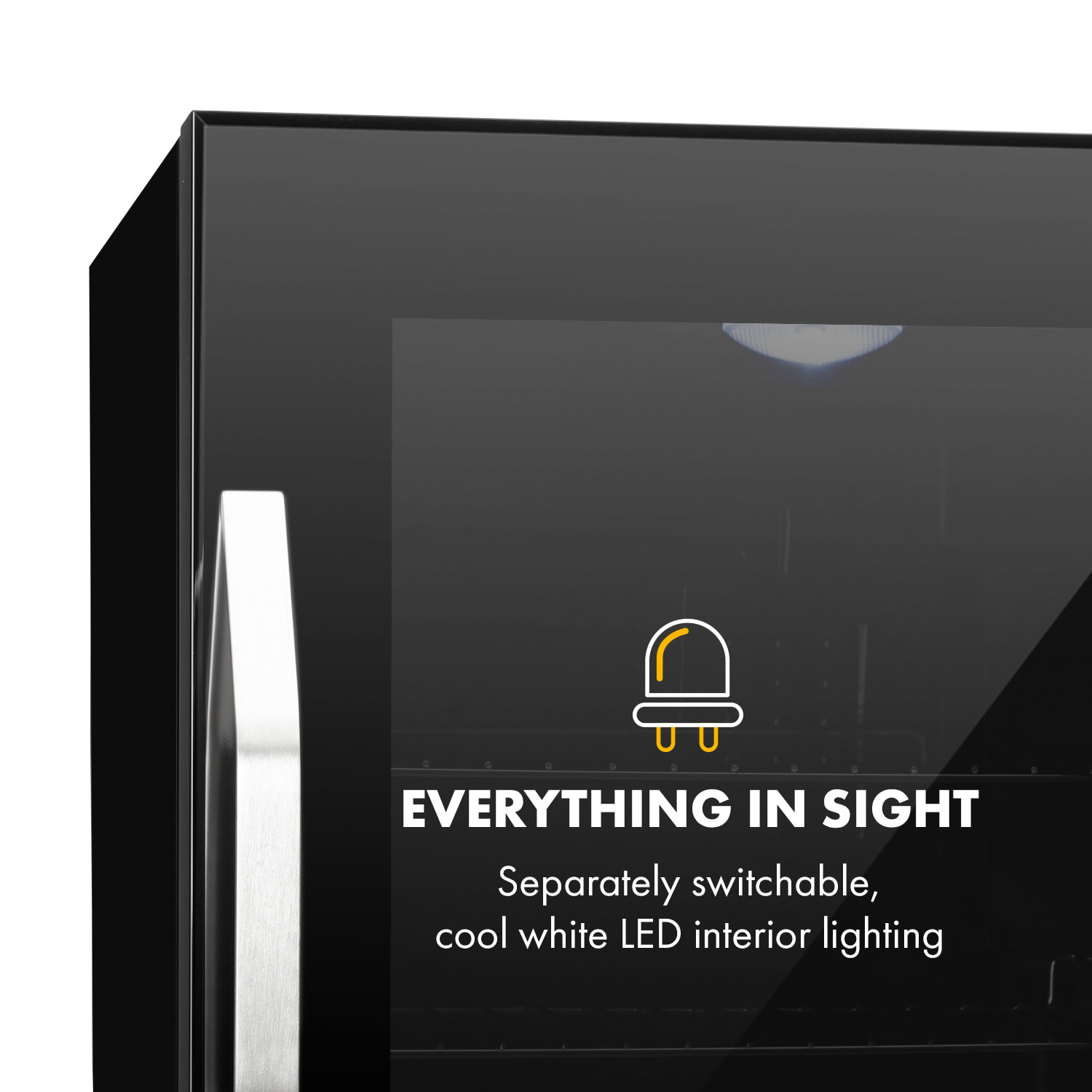 Klarstein Beersafe M Onyx, chladnička, energet. trieda C, LED, 2 kovové police, sklenené dvierka – Obrázok 4