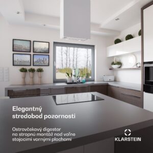 Klarstein Structura, digestor, 41 cm, ostrovčekový, 624 m³/h, A, LED, nehrdzaejúca oceľ, strieborný