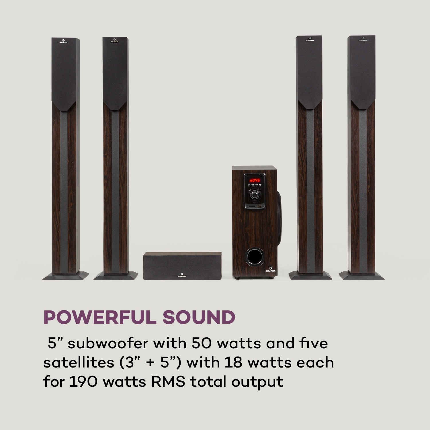 Auna Areal Elegance, 5.1-kanálový systém, 190 W, RMS, BT, USB, SD, AUX – Obrázok 3