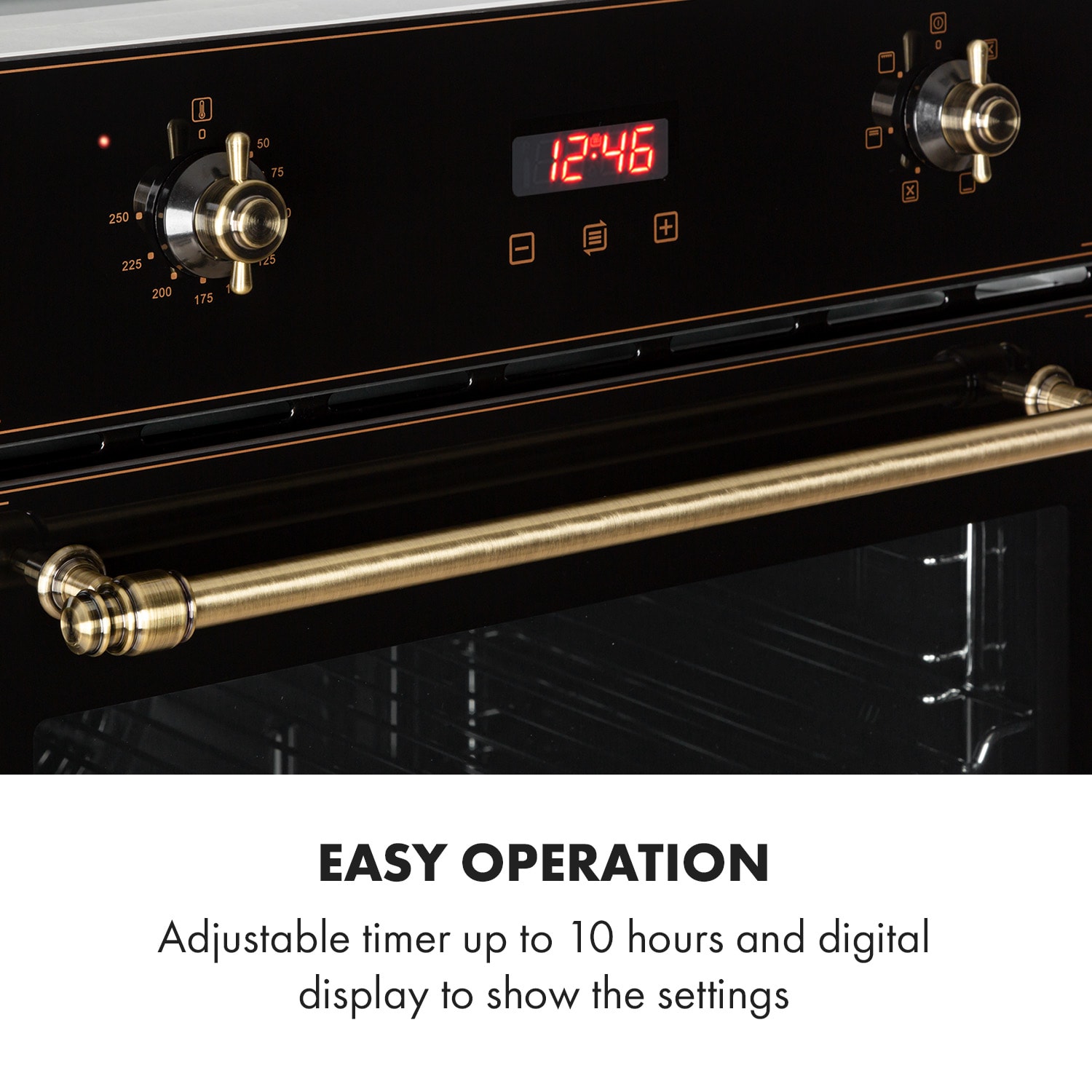 Klarstein Elizabeth, vstavaná rúra, retro dizajn, 6 funkcií, 50 – 250 °C, čierna – Obrázok 4