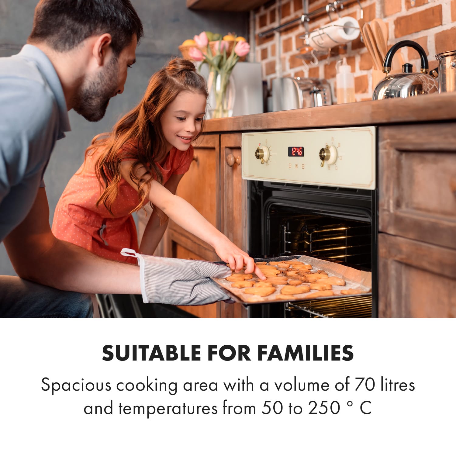 Klarstein Elizabeth, vstavaná rúra, retro dizajn, 6 funkcií, 50 – 250 °C, krémová – Obrázok 2