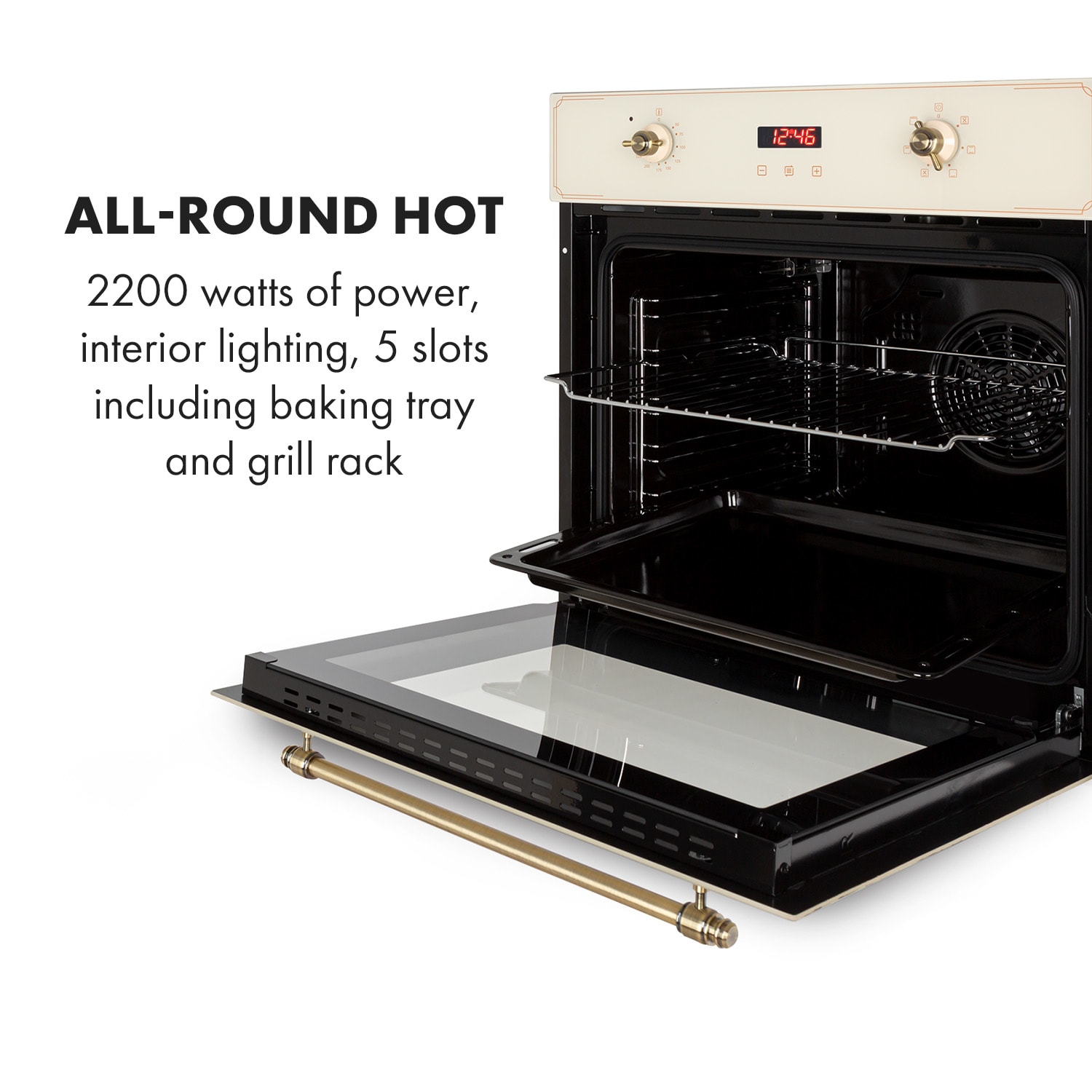 Klarstein Elizabeth, vstavaná rúra, retro dizajn, 6 funkcií, 50 – 250 °C, krémová – Obrázok 5