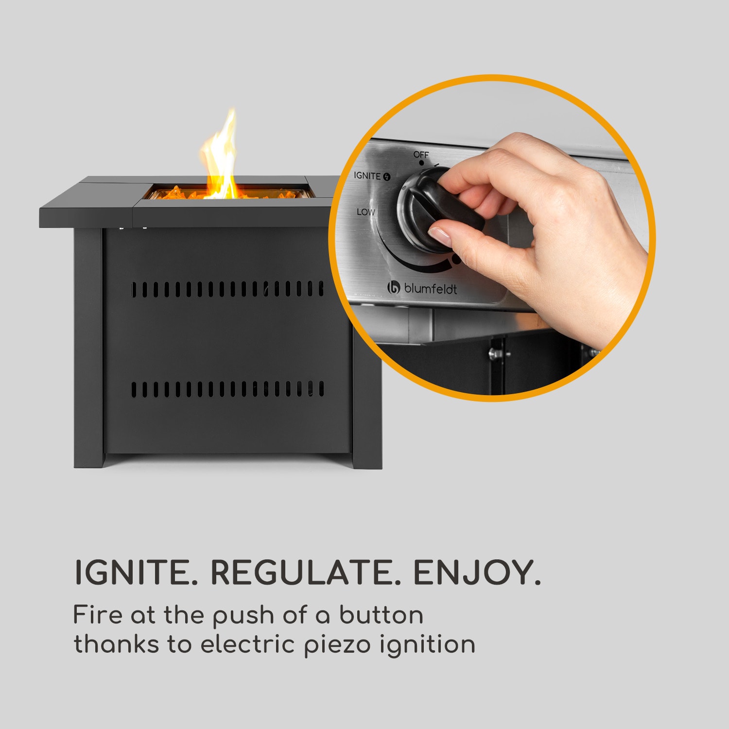 Blumfeldt Sorrento, plynový ohrievač a stôl 2 v 1, 13 kW, elektrické zapaľovanie, sklenené kamene, oceľ – Obrázok 4