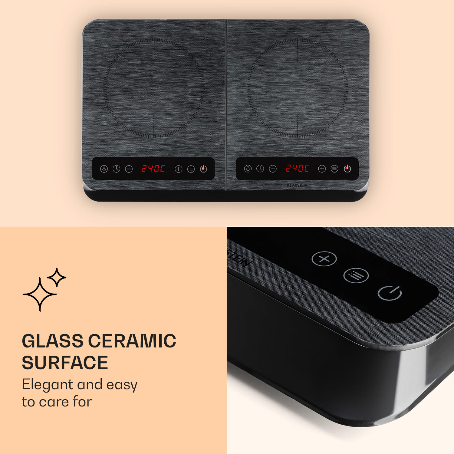 Klarstein InnoChef, indukčná varná doska, 3400 W, dotykové ovládanie, sklokeramika – Obrázok 2