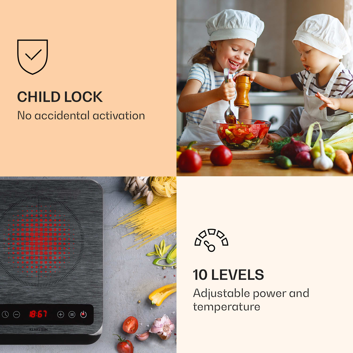 Klarstein InnoChef, indukčná varná doska, 3400 W, dotykové ovládanie, sklokeramika – Obrázok 4