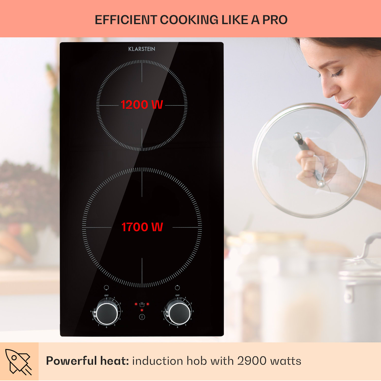 Klarstein Kochheld, indukčná varná doska, 2900 W, 2 zóny, otočné regulátory, sklo, čierna – Obrázok 2