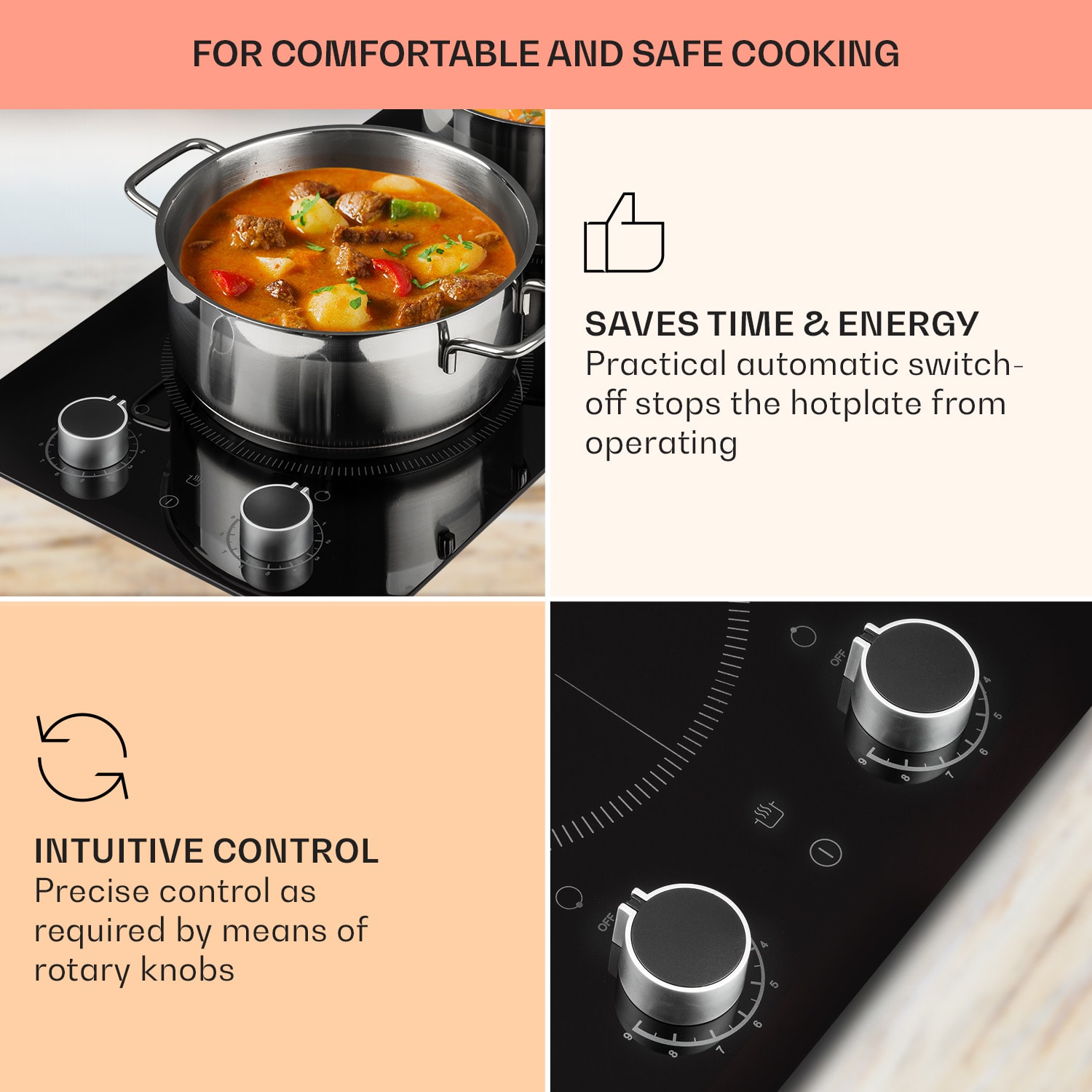 Klarstein Kochheld, indukčná varná doska, 2900 W, 2 zóny, otočné regulátory, sklo, čierna – Obrázok 3