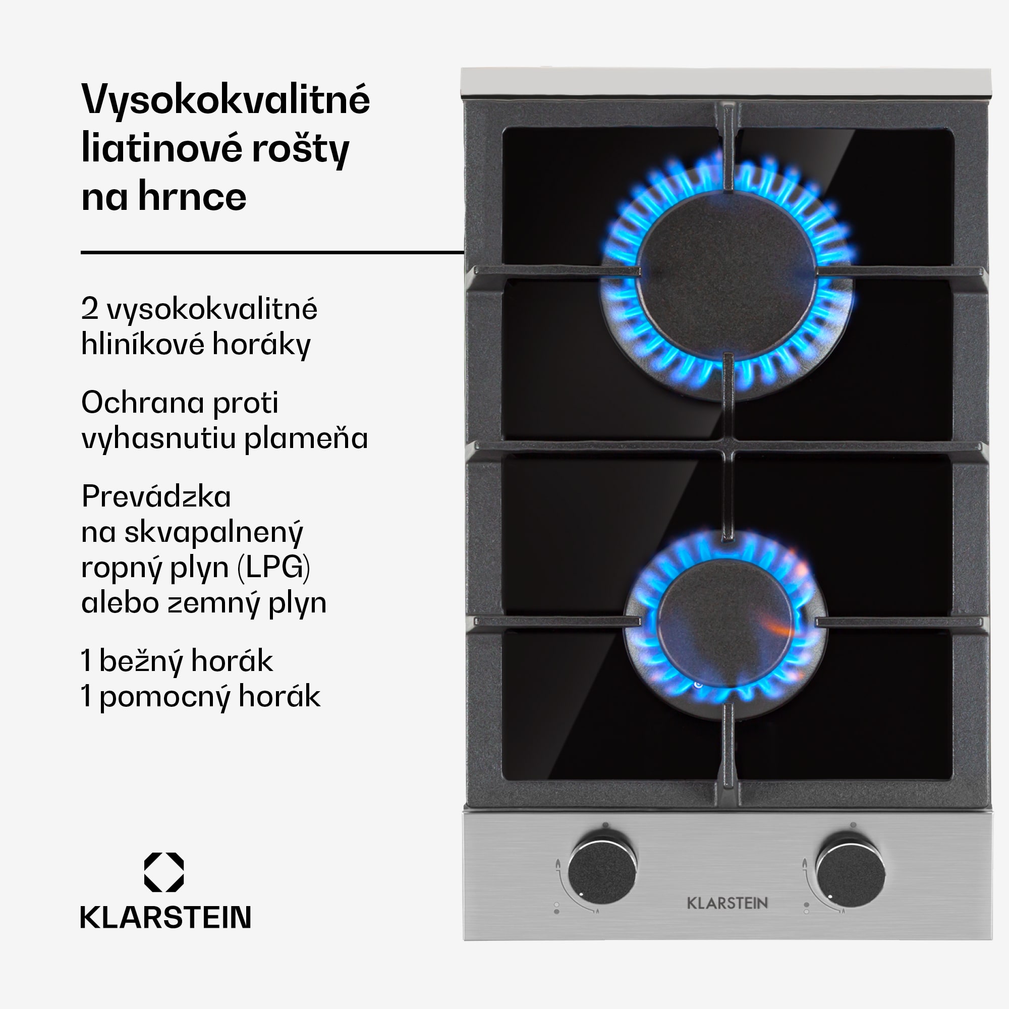 Klarstein Alchemist Domino, plynová varná doska, 2 hliníkové horáky, sklokeramika – Obrázok 2
