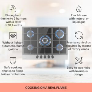 Klarstein Alchemist, plynová varná doska, 5 hliníkových horákov, sklokeramika, čierna