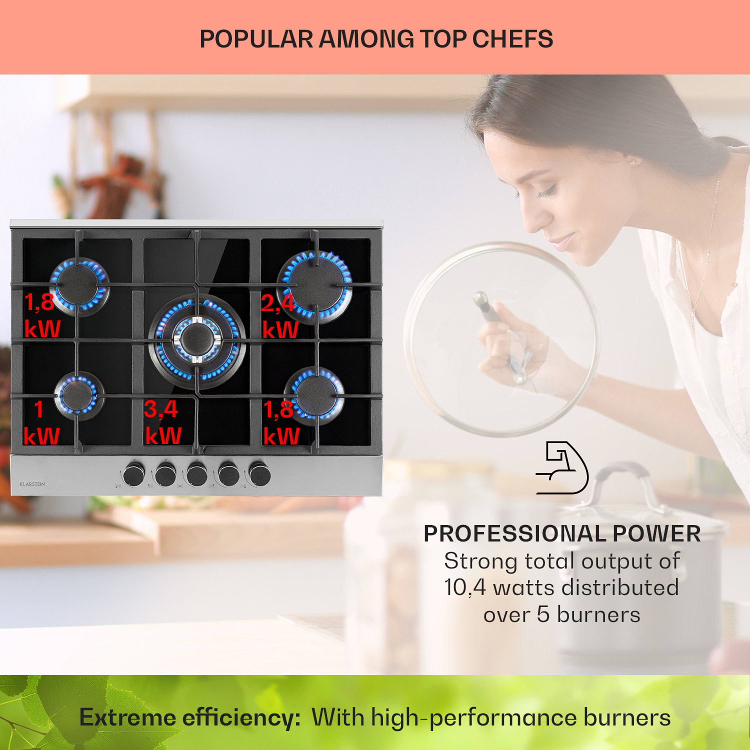 Klarstein Alchemist, plynová varná doska, 5 hliníkových horákov, sklokeramika, čierna – Obrázok 2