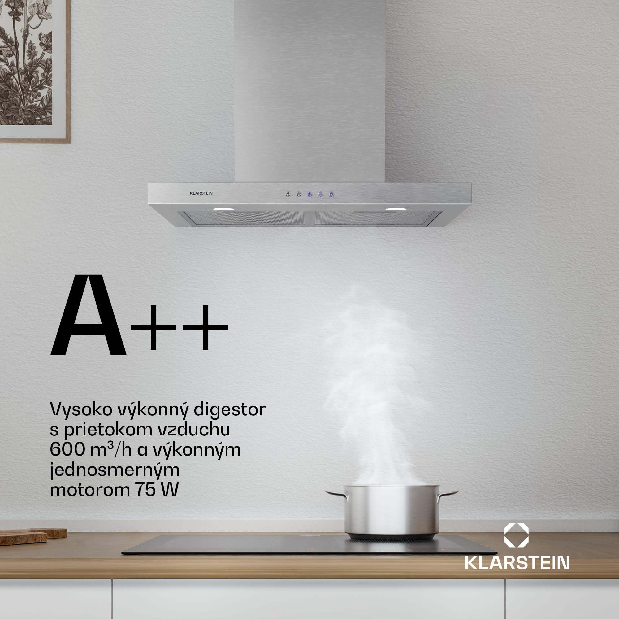 Klarstein Limelight, digestor, 60 cm, nástenný, 600 m³/h, strieborný