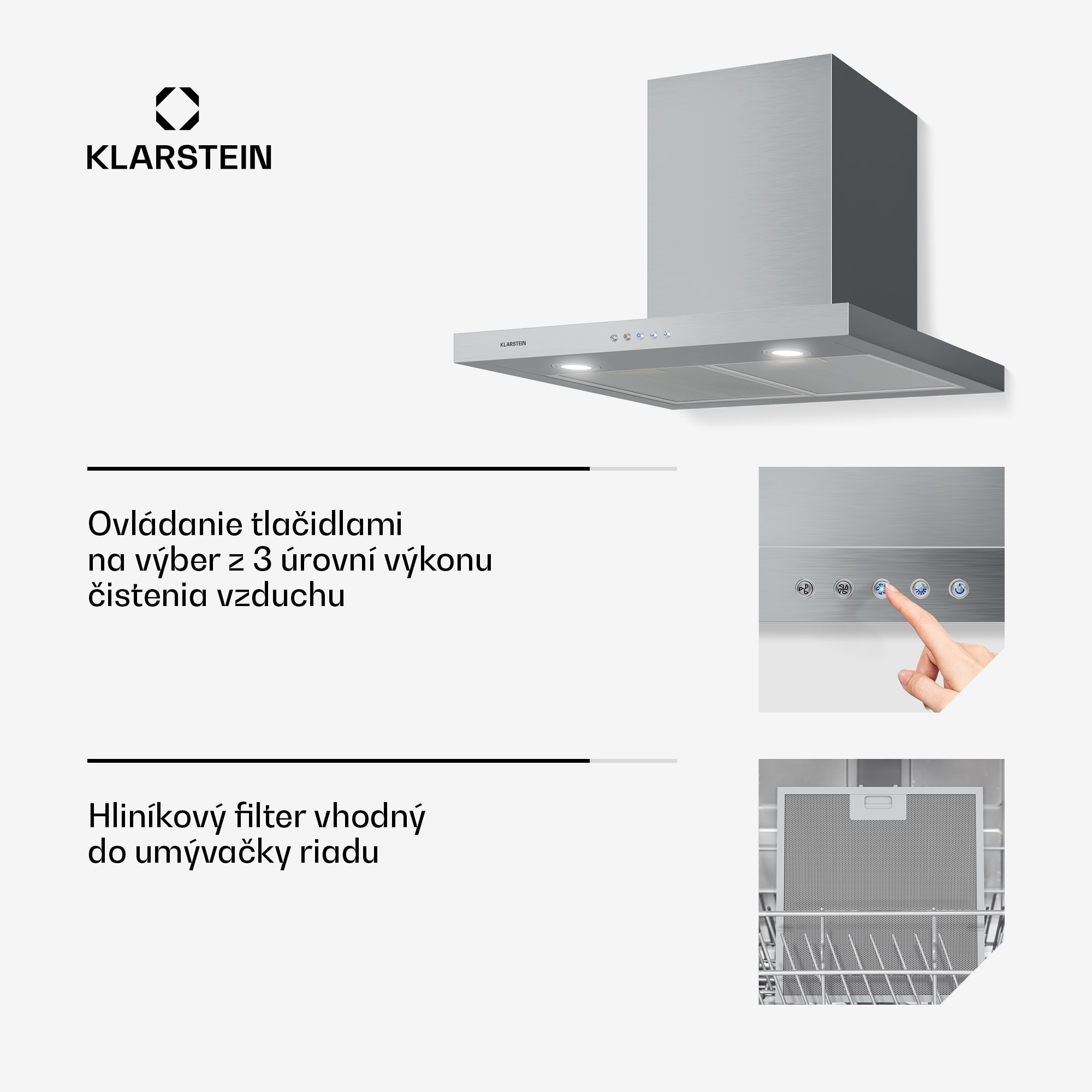 Klarstein Limelight, digestor, 60 cm, nástenný, 600 m³/h, strieborný – Obrázok 5
