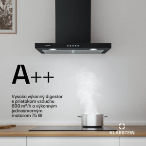 Klarstein Limelight, digestor, 60 cm, nástenný, 600 m³/h, čierny