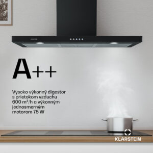Klarstein Limelight, digestor, 90 cm, nástenný, 600 m³/h, čierny