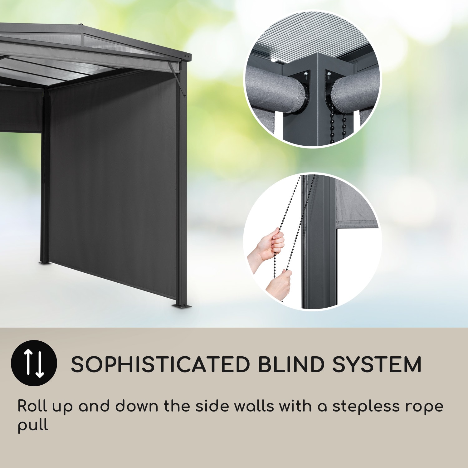 Blumfeldt Pantheon Cortina Solid Sky, pergola, prístrešok, 3 x 3 m, polykarbonát, sivá – Obrázok 4