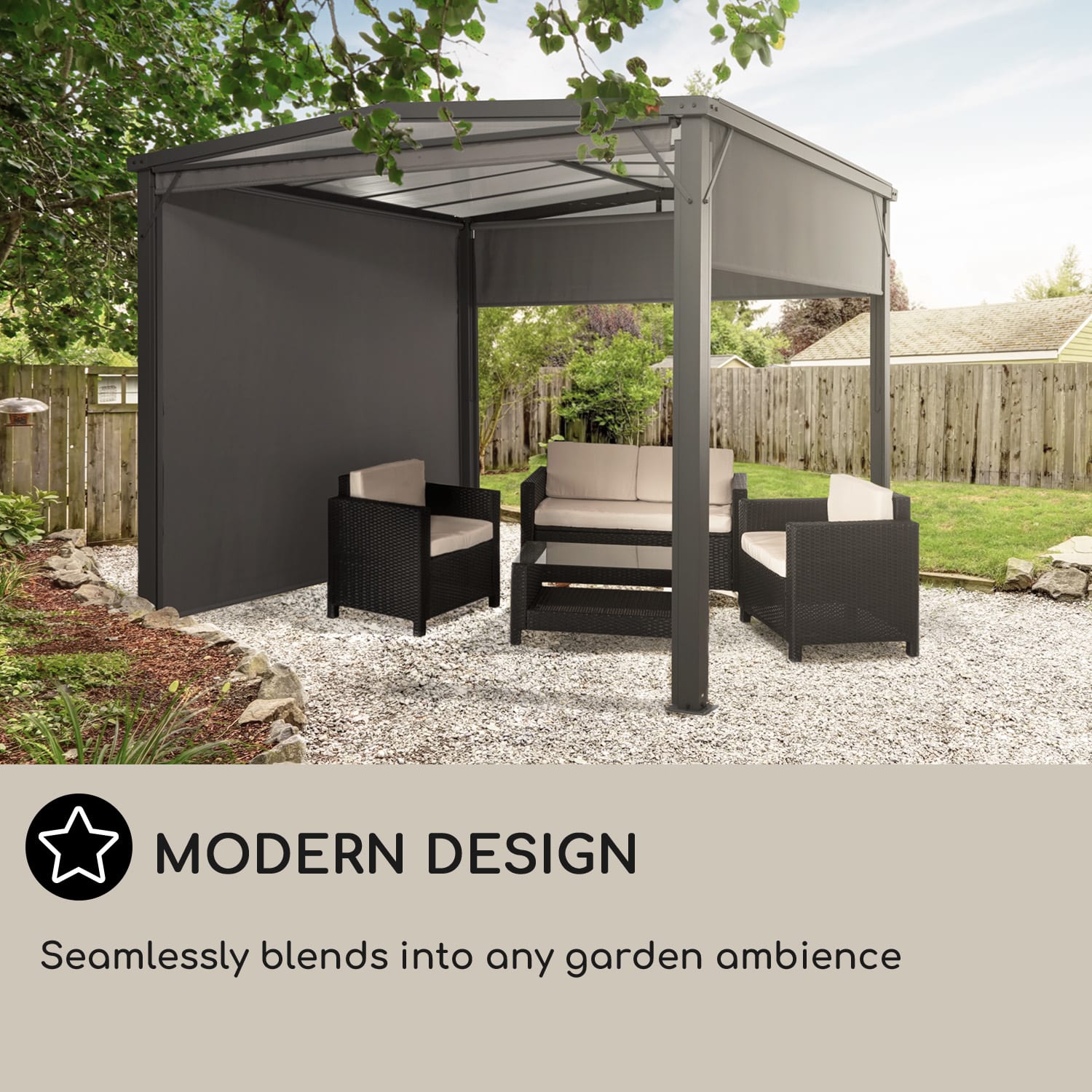 Blumfeldt Pantheon Cortina Solid Sky, pergola, prístrešok, 3 x 3 m, polykarbonát, sivá – Obrázok 5