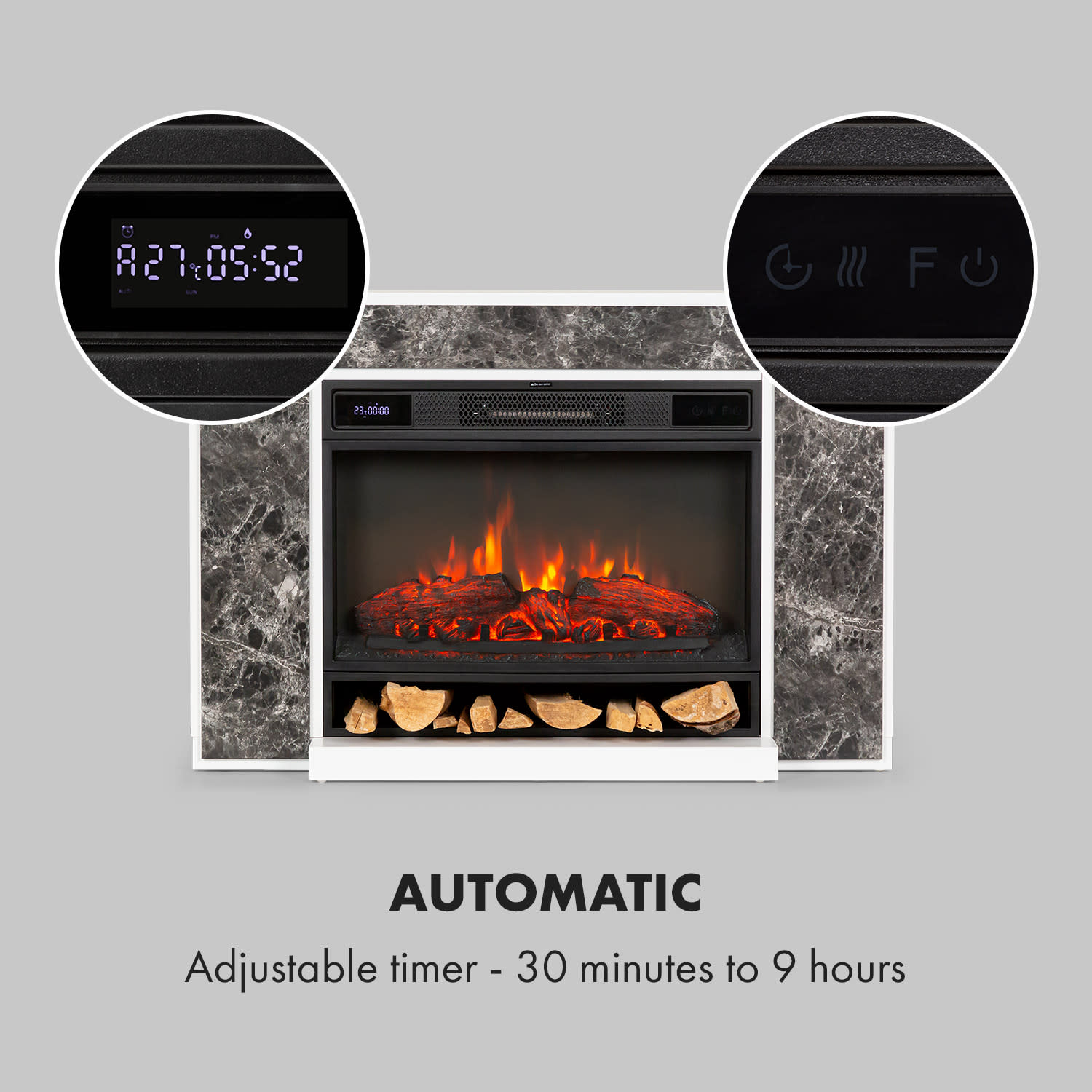 Klarstein Vulsini Nightfall, elektrický krb, 1900 W, LED technológia, diaľkové ovládanie, sivý – Obrázok 2