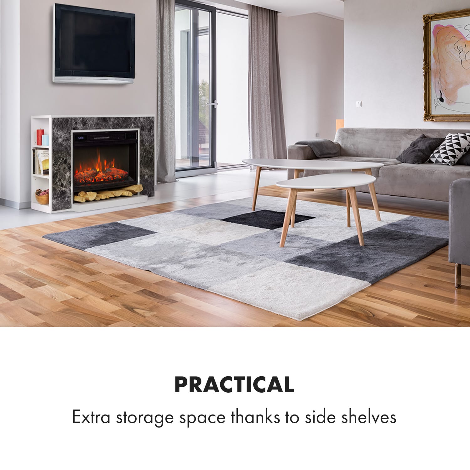 Klarstein Vulsini Nightfall, elektrický krb, 1900 W, LED technológia, diaľkové ovládanie, sivý – Obrázok 3