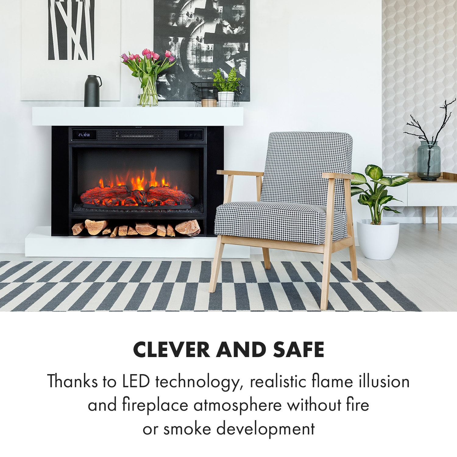 Klarstein Vulsini Hideaway, elektrický krb, 1900 W, LED technológia, diaľkové ovládanie, biely