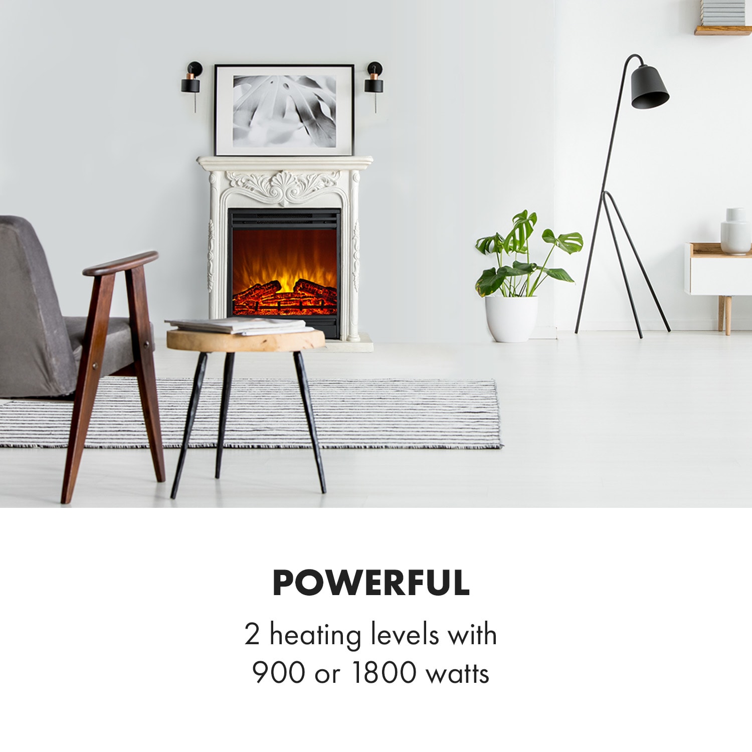 Klarstein Etna Pozzolana, elektrický krb, 1800 W, týždenný časovač, diaľkové ovládanie, biely