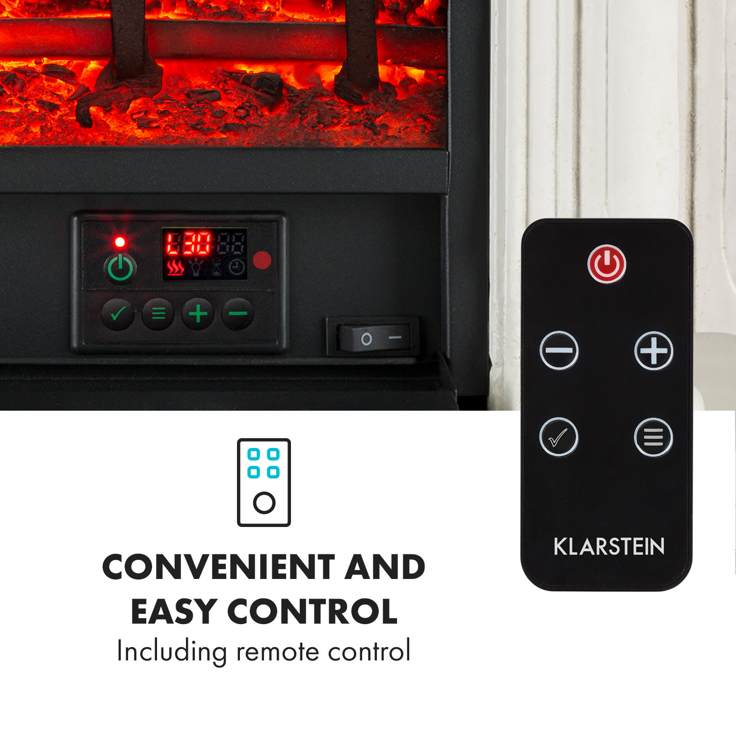 Klarstein Etna Pozzolana, elektrický krb, 1800 W, týždenný časovač, diaľkové ovládanie, biely – Obrázok 3