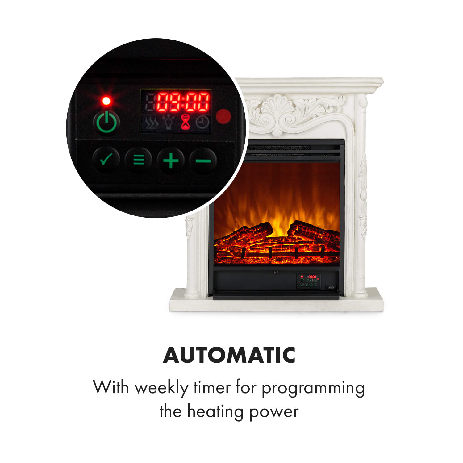 Klarstein Etna Pozzolana, elektrický krb, 1800 W, týždenný časovač, diaľkové ovládanie, biely – Obrázok 4