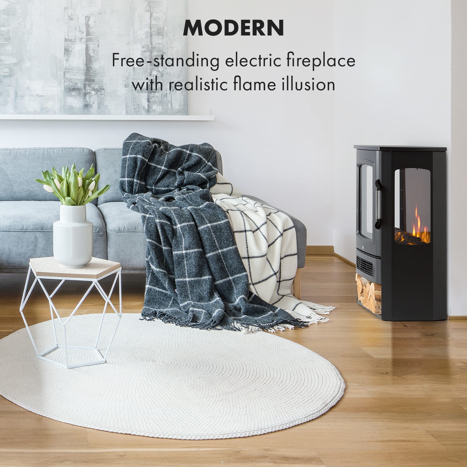 Klarstein Bormio Panorama, elektrický krb, 1000/2000 W, termostat, čierny