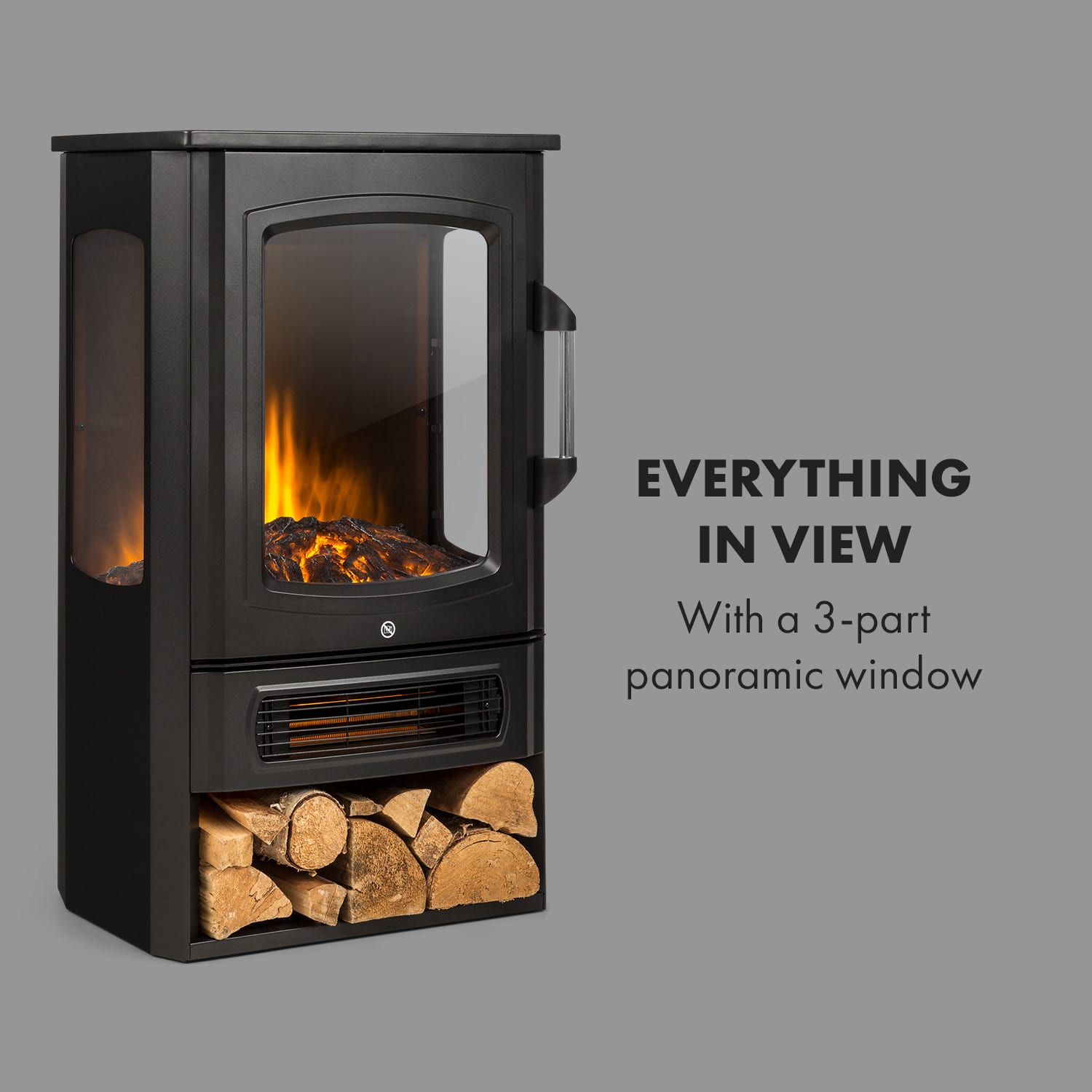 Klarstein Bormio Panorama, elektrický krb, 1000/2000 W, termostat, čierny – Obrázok 2