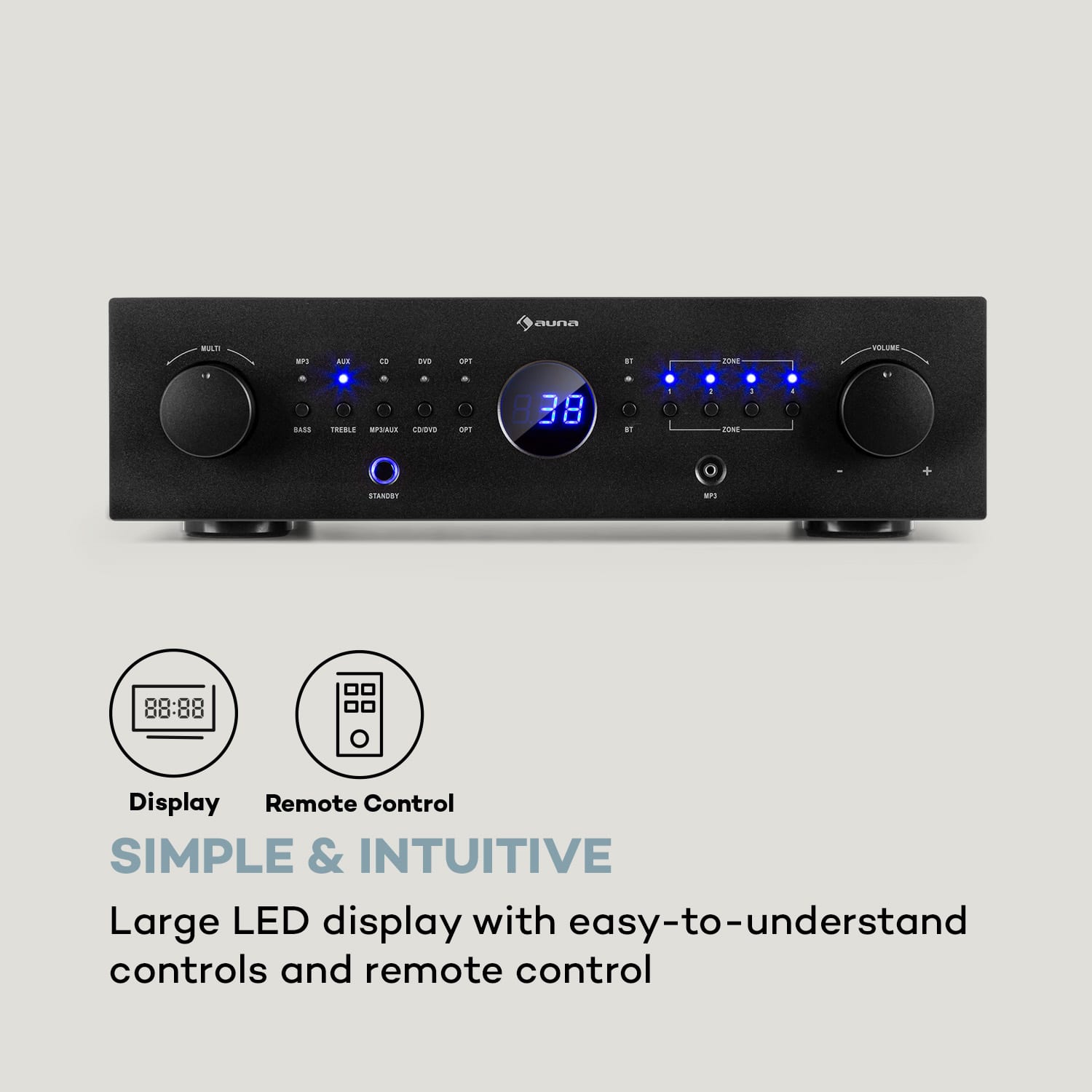 Auna AMP-CD950 DG, digitálny viackanálový zosilňovač, 8 x 100 W, BT, opt. vstup, diaľkový ovládač – Obrázok 4