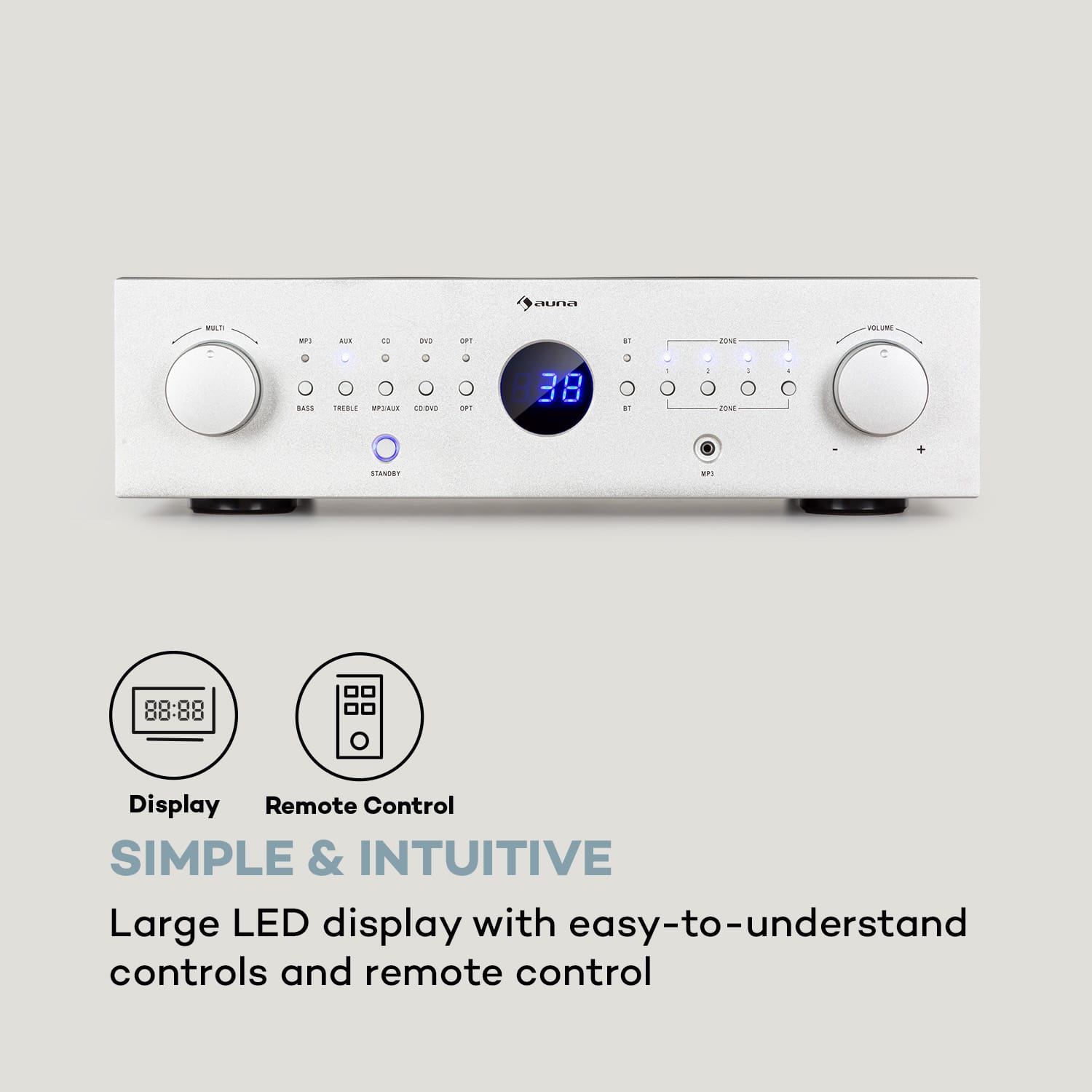 Auna AMP-CD950 DG, digitálny viackanálový zosilňovač, 8 x 100 W, BT, opt. vstup, diaľkový ovládač – Obrázok 4