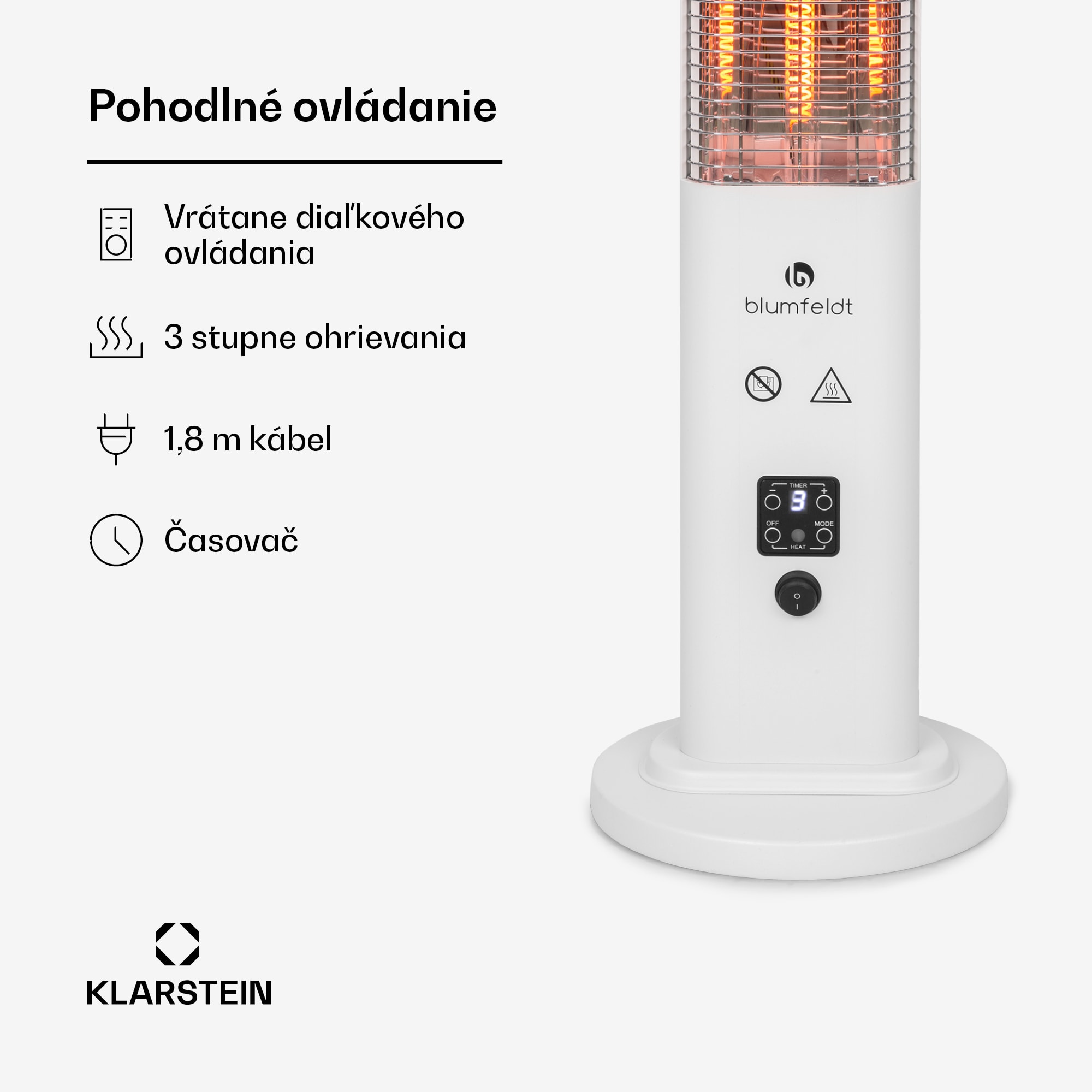 Blumfeldt Heat Guru Plus, vonkajší sálavý ohrievač, 1200 W, 3 nastavenia ohrevu, diaľkové ovládanie – Obrázok 3