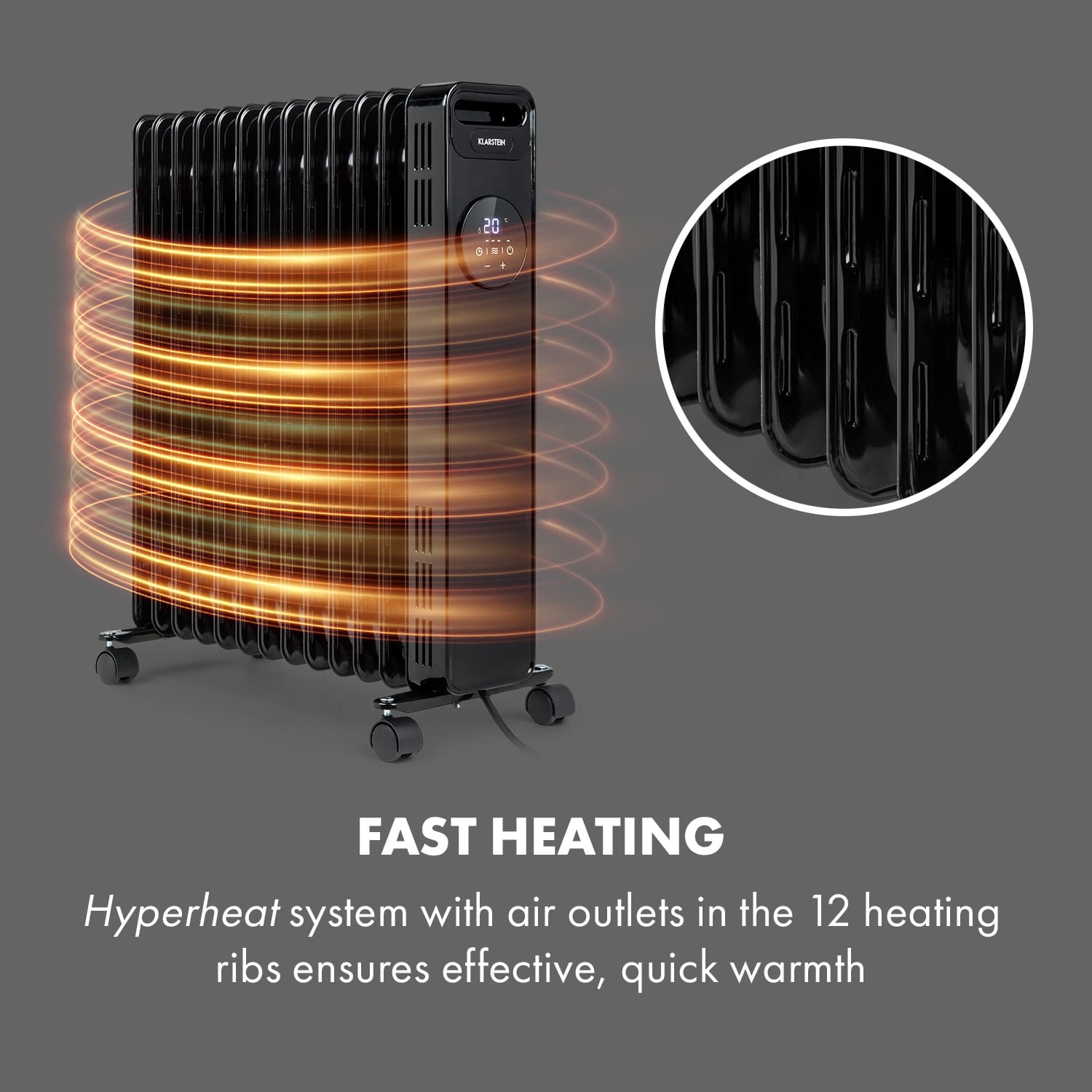Klarstein Thermaxx Heatstream, olejový radiátor, 2500 W, 5-35 °C, 24-hod. časovač, čierny – Obrázok 3