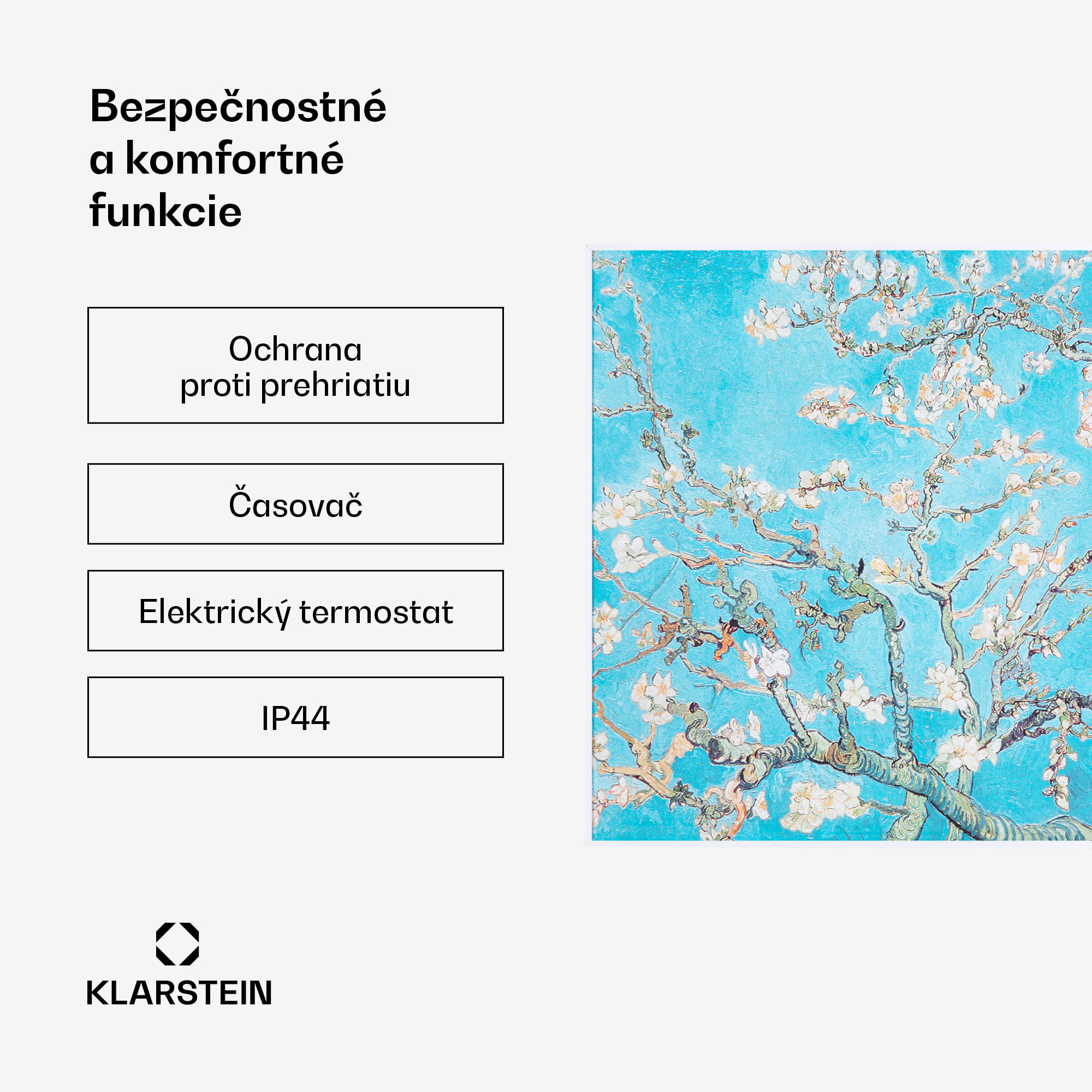 Klarstein Wonderwall Air Art Smart, infračervený ohrievač, 60 x 60 cm, 350 W, aplikácia, mandľový kvet – Obrázok 4