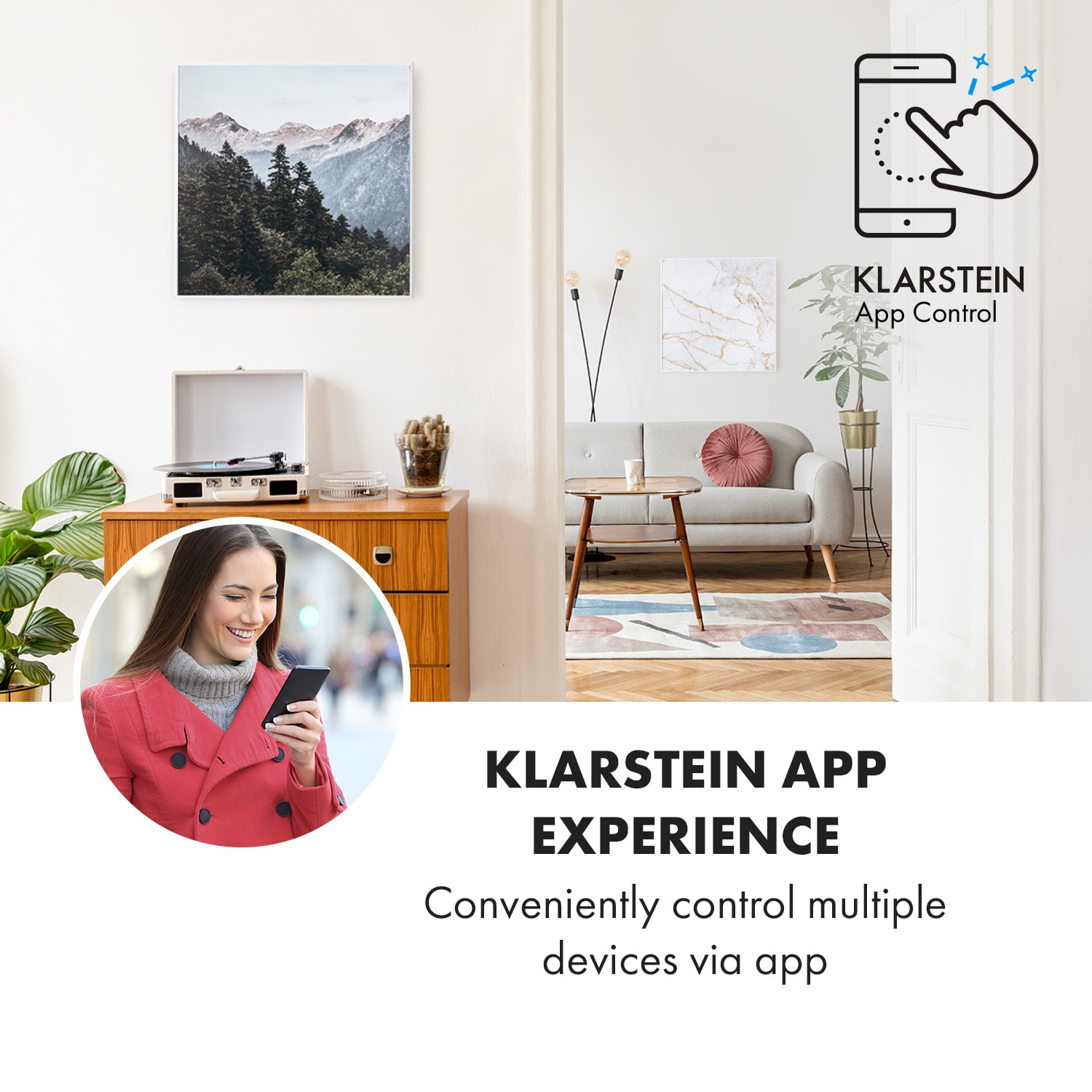 Klarstein Wonderwall Air Art Smart, infračervený ohrievač, 60 x 60 cm, 350 W, aplikácia, hora