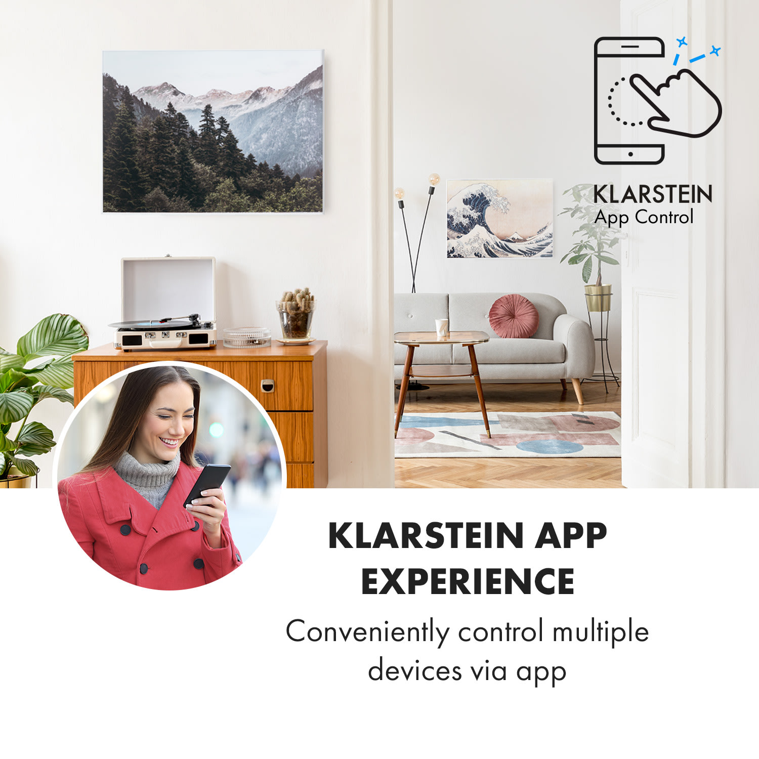 Klarstein Wonderwall Air Art Smart, infračervený ohrievač, 80 x 60 cm, 500 W, nástenná inštalácia, hora