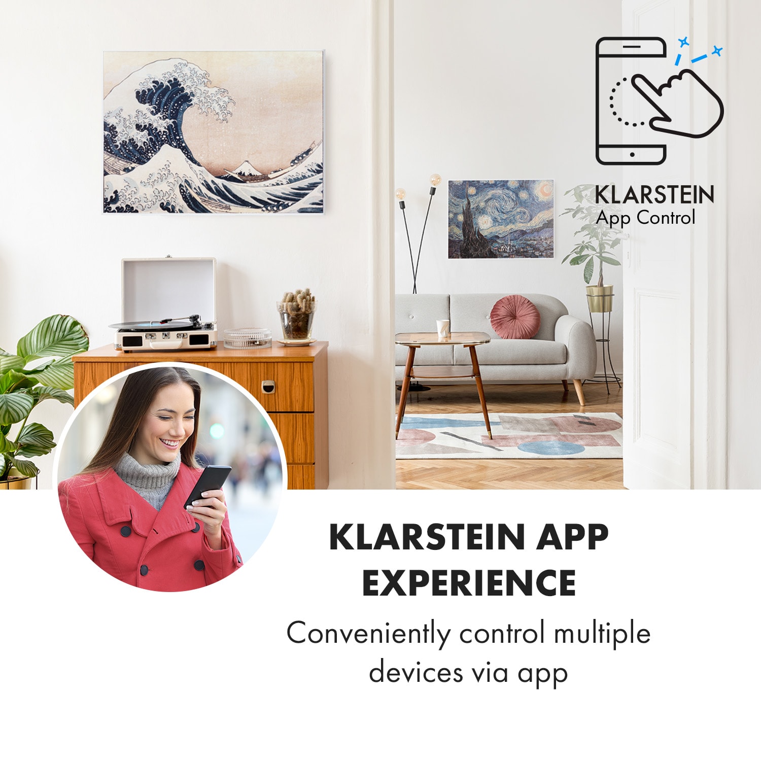 Klarstein Wonderwall Air Art Smart, infračervený ohrievač, 80 x 60 cm, 500 W, modré vlny