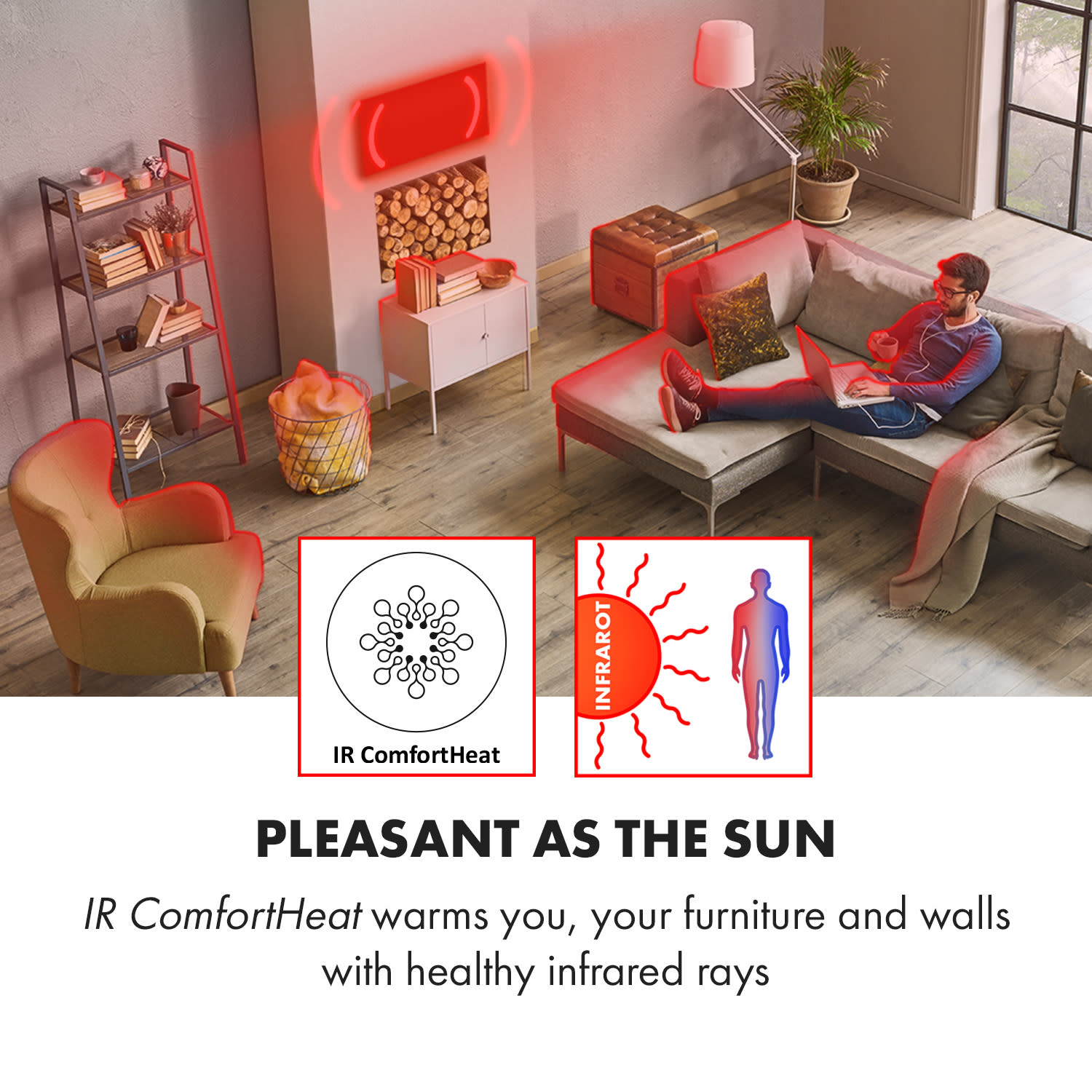 Klarstein Wonderwall Air Art Smart, infračervený ohrievač, 120 x 60 cm, 700 W, aplikácia, hora – Obrázok 2