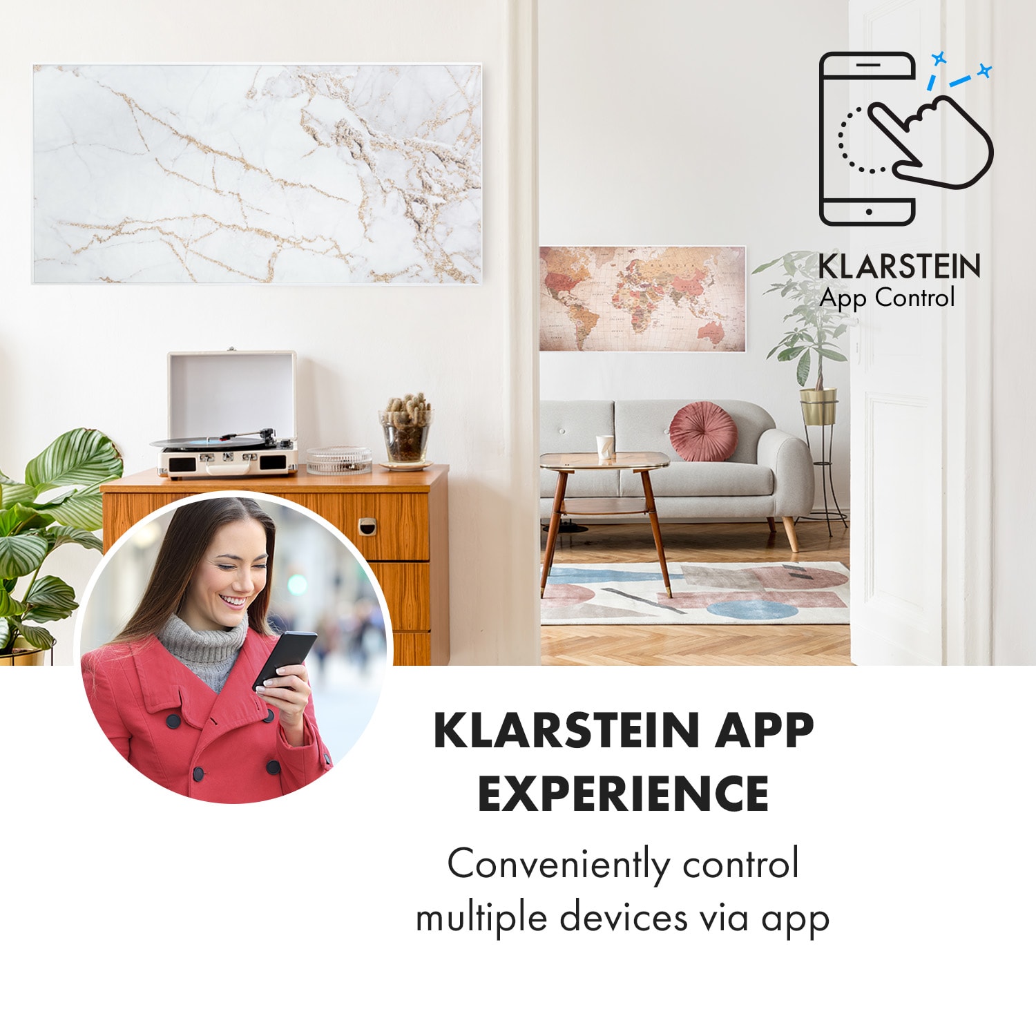 Klarstein Wonderwall Air Art Smart, infračervený ohrievač, 120 x 60 cm, 700 W, aplikácia, mramor I