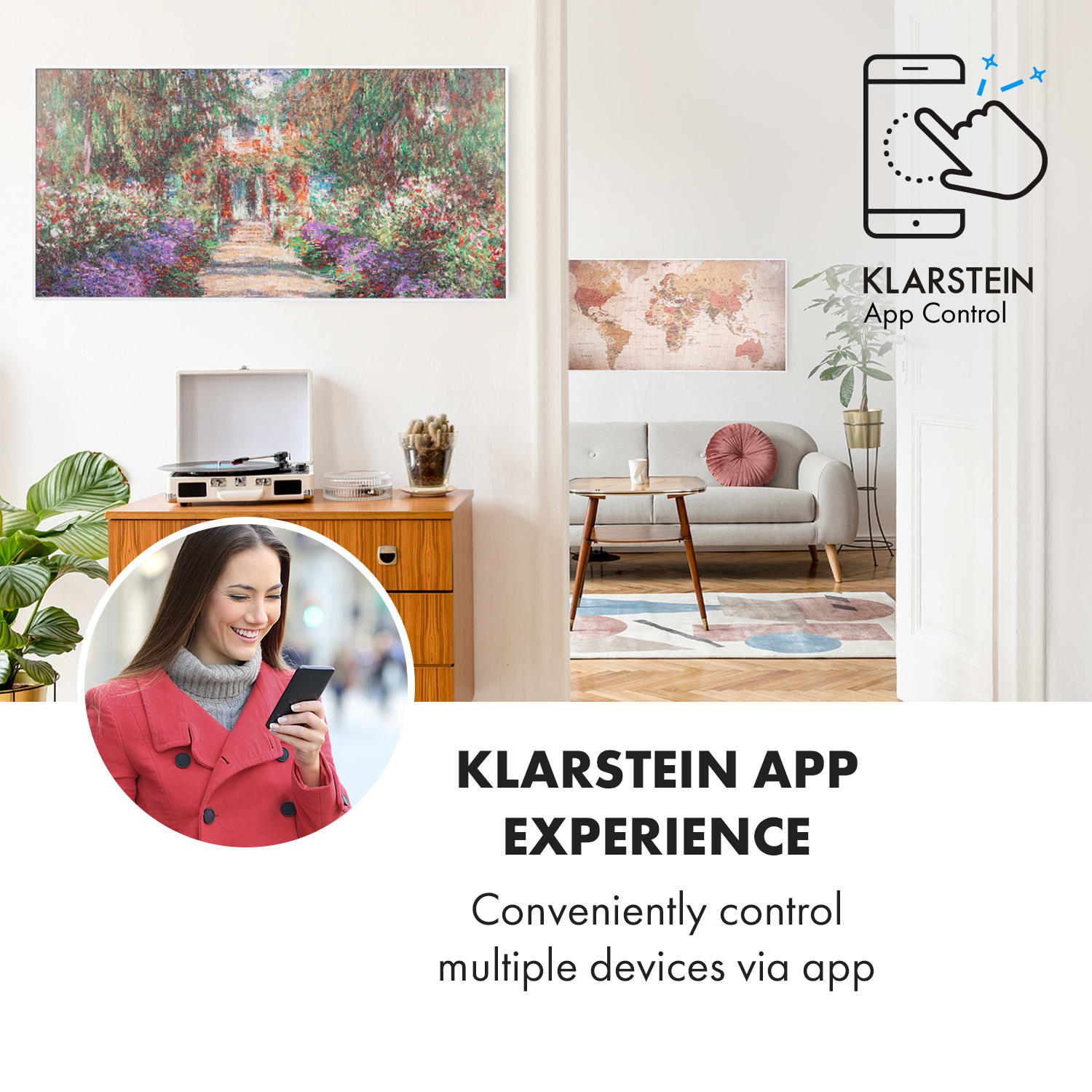 Klarstein Wonderwall Air Art Smart, infračervený ohrievač, 120 x 60 cm, 700 W, aplikácia, záhradná cestička