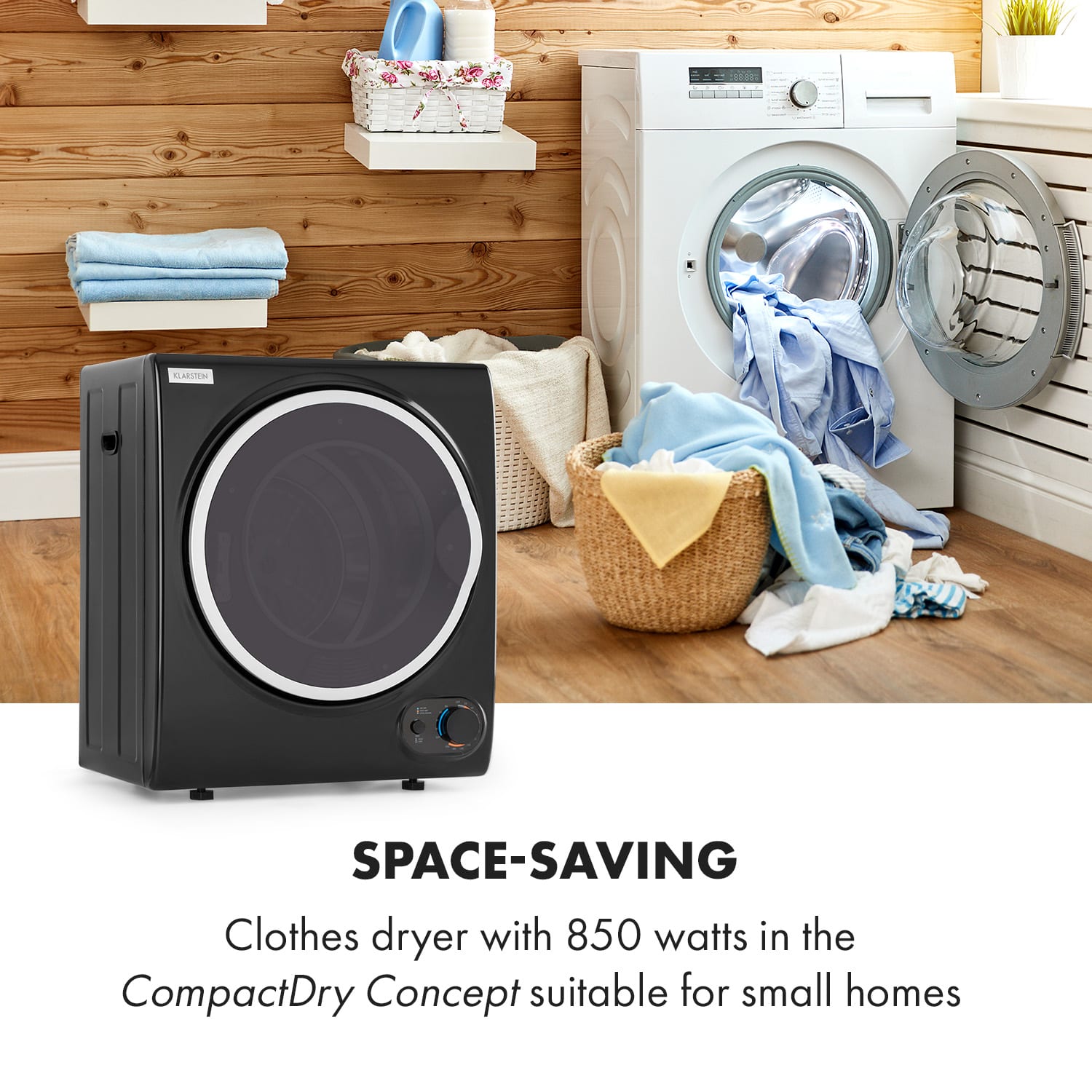 Klarstein Jet Set 2500, sušička bielizne, sušička s odsávaním vlhkého vzduchu, 850W, TEE C, 2,5kg, 50cm, čierna