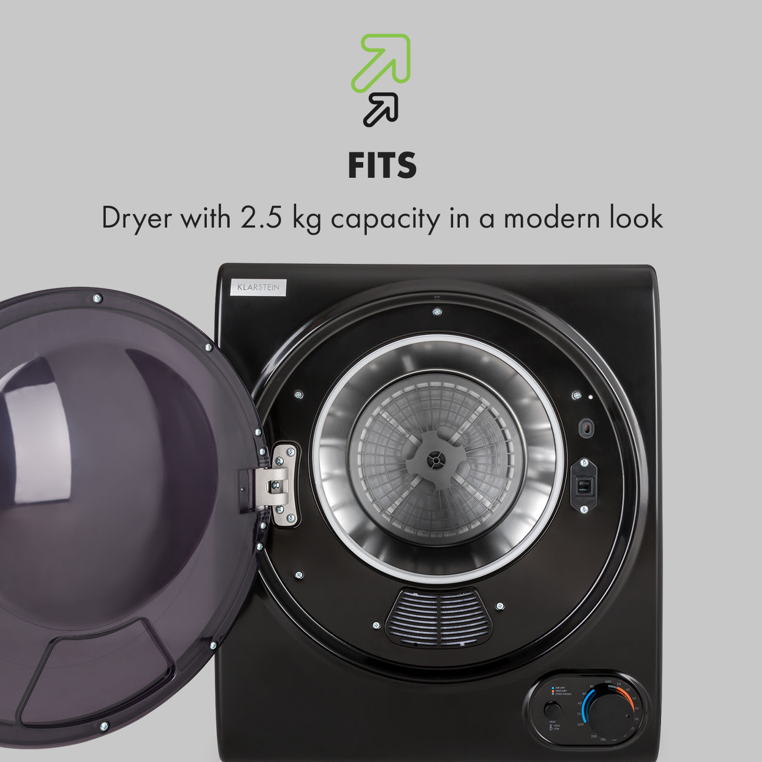 Klarstein Jet Set 2500, sušička bielizne, sušička s odsávaním vlhkého vzduchu, 850W, TEE C, 2,5kg, 50cm, čierna – Obrázok 4