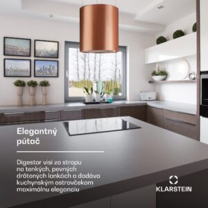 Klarstein Barett, digestor, 35 cm, ostrovčekový, 590 m³/h, LED, filter s aktívnym uhlím, medený