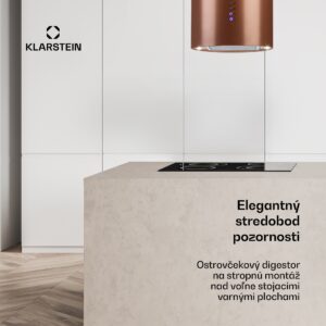 Klarstein Beretta, digestor, 35 cm, ostrovčekový, 650m³/h, LED, medený