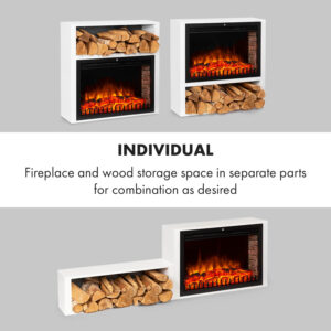 Klarstein Mauna Loa, elektrický krb, 2000 W, LED plamene, diaľkové ovládanie, drevená polica, biely