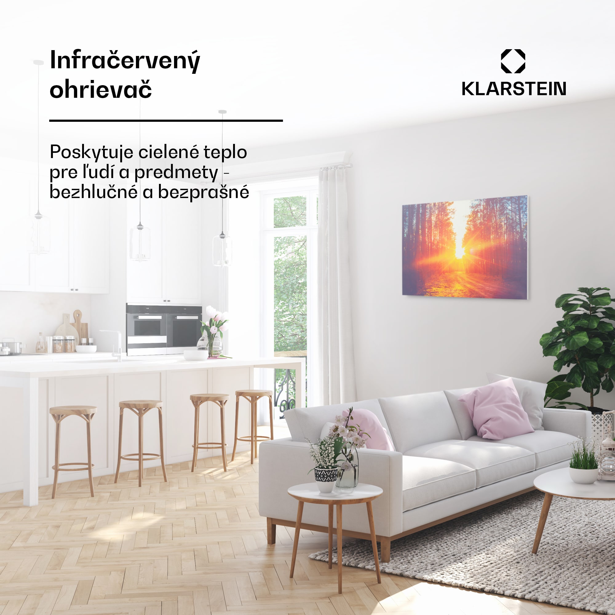 Klarstein Wonderwall Air Art Infinite, infračervený ohrievač, 90 x 60 cm, 580 W, na stenu, obraz, diaľkový ovládač – Obrázok 2