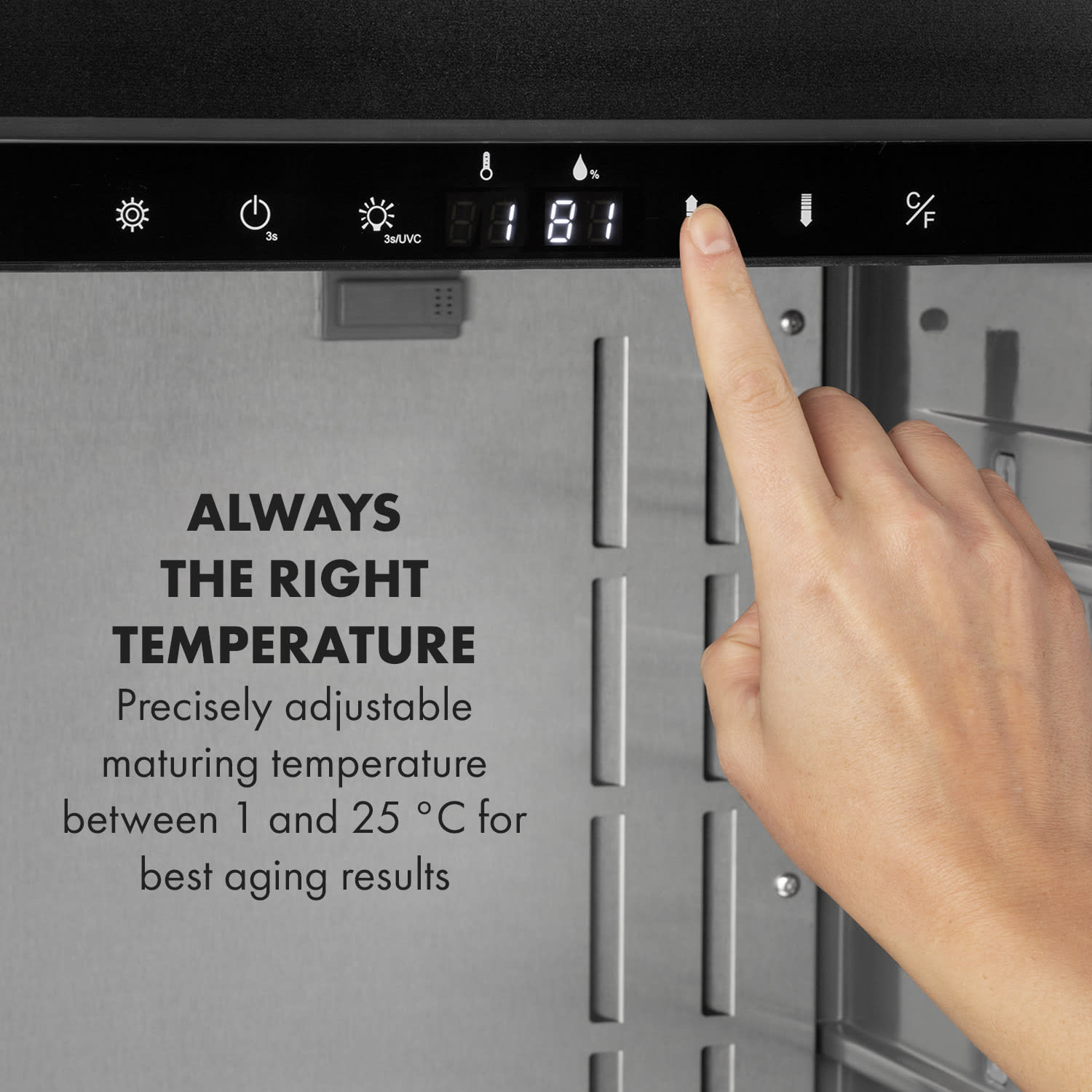 Klarstein Steakhouse Pro, chladnička na zrenie mäsa, 1 zóna, 98 l, 1–25°C, dotyková, nehrdzavejúca oceľ – Obrázok 3