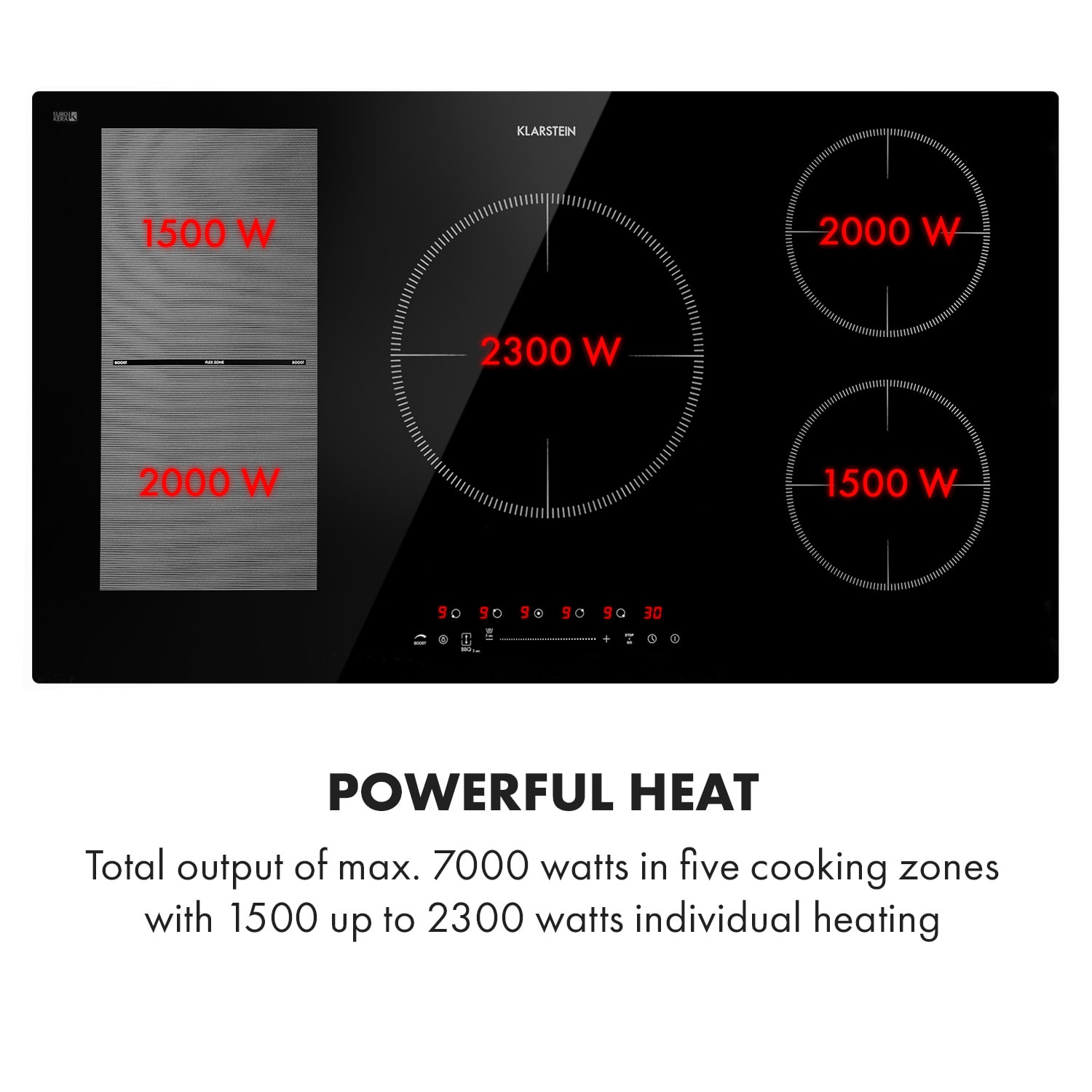 Klarstein Delicatessa 90 Hybrid, vstavaná indukčná varná doska, 7400 W, 5 zón, čierna – Obrázok 3