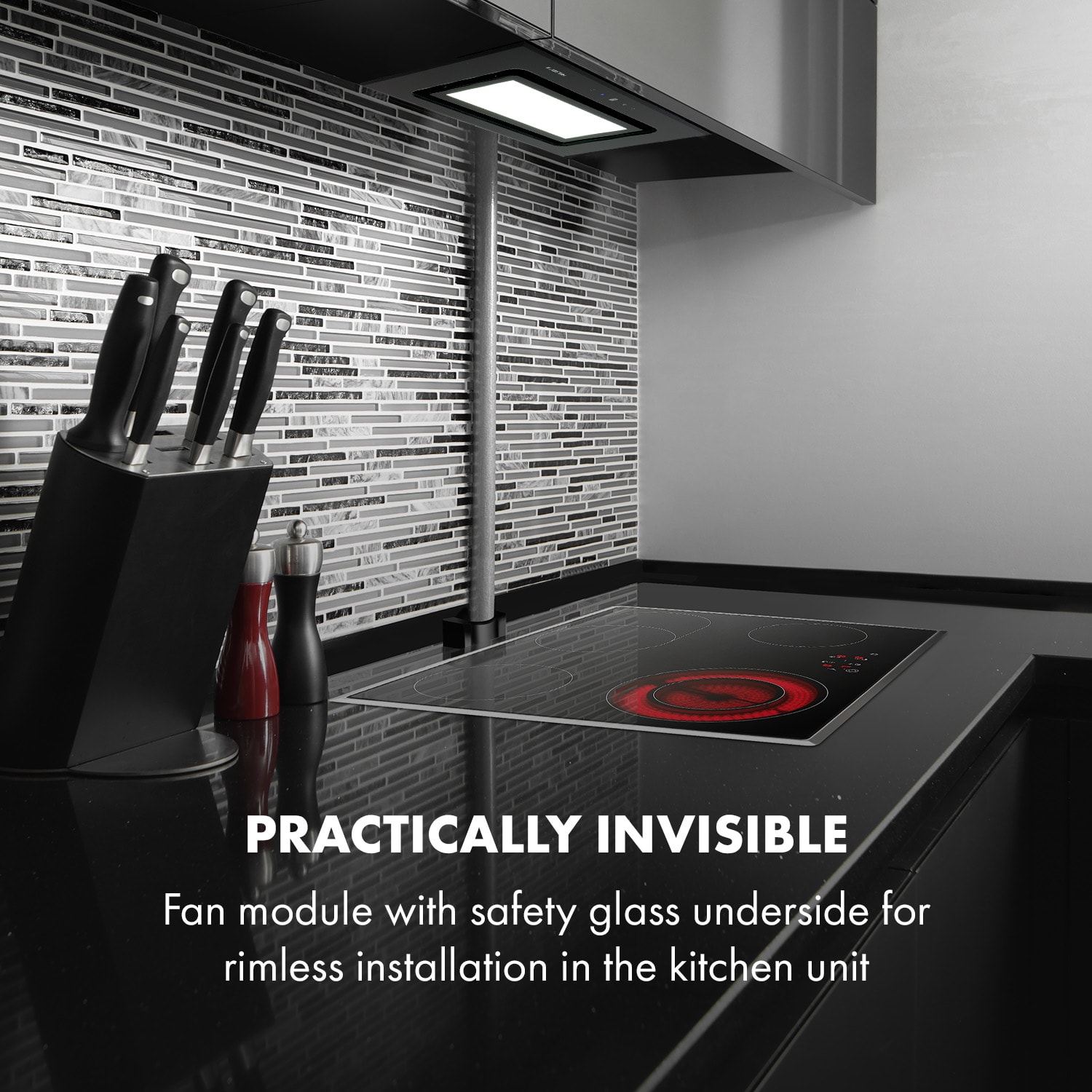 Klarstein Hektor Brilliant Edition, digestor, 52 cm, vstavaný, 506 m³/h, dotykové ovládanie, sklo, čierny